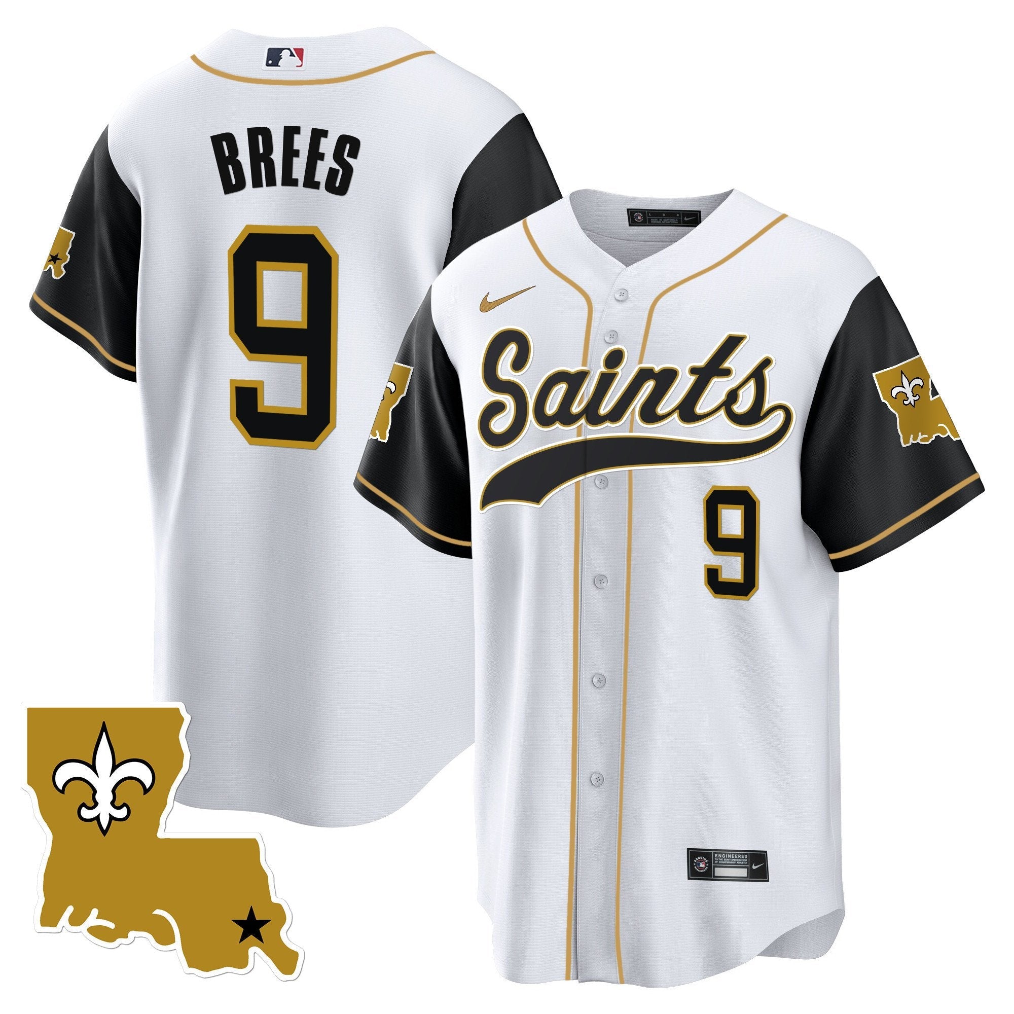 Saints 1987 Legacy Cool Base Jersey – All Stitched – Black Sleeves – Drew Brees Jersey
