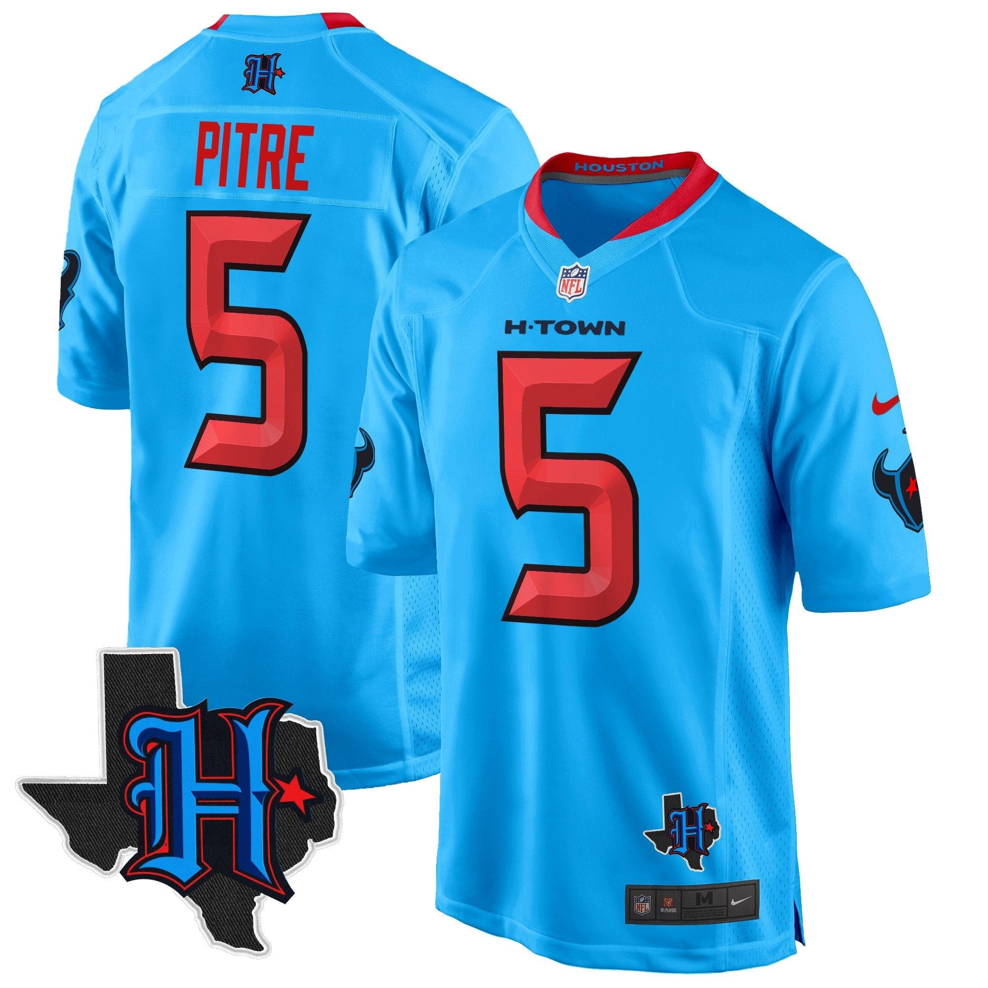 Houston Texans 2024 Texas Patch Game Jersey – All Stitched – Blue – Jalen Pitre Jersey
