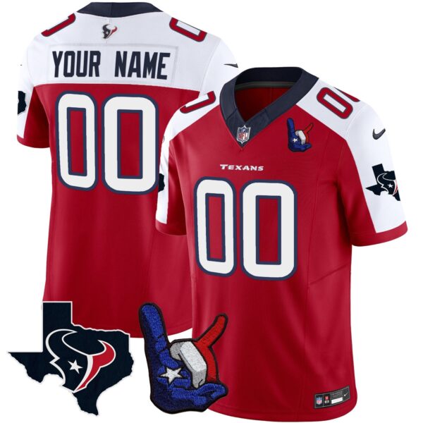 Houston Texans Hand Sign Throwing Up The H Vapor Custom Jersey – All Stitched – Red Alternate Jersey