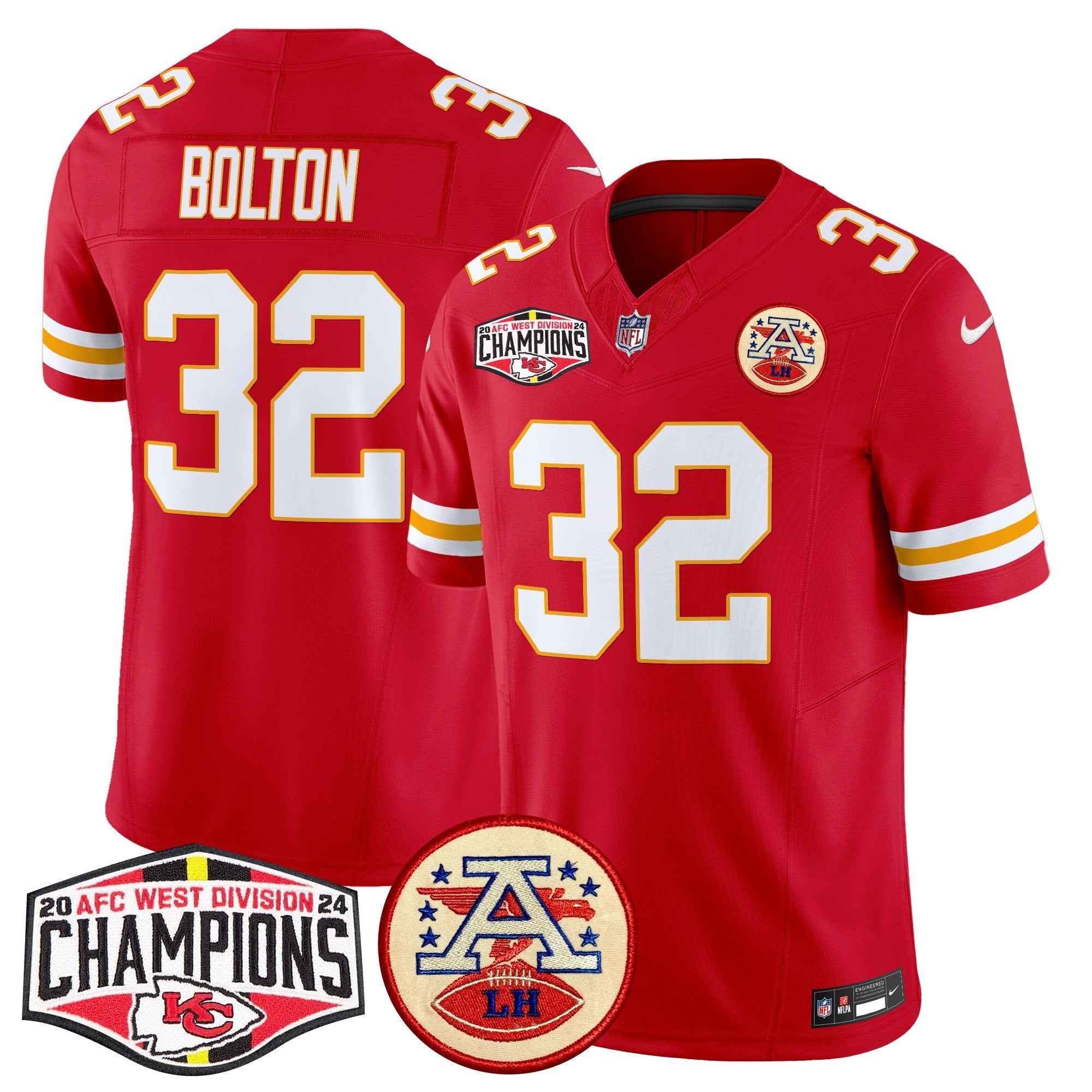Chiefs 2024 AFC West Division Champions Patch Vapor Limited Jersey – All Stitched – Red – Nick Bolton Jersey