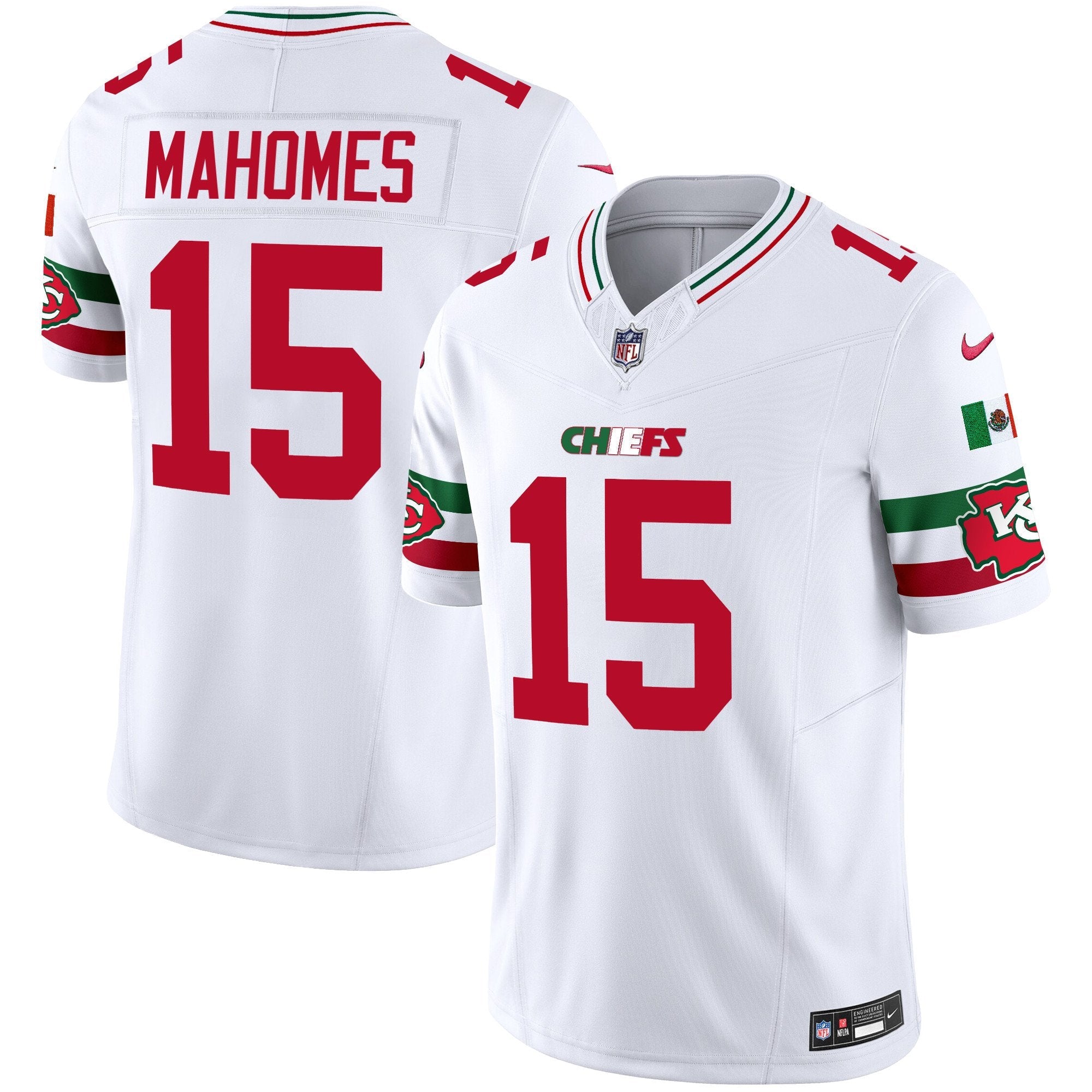 Chiefs Mexico Vapor Limited Jersey – All Stitched – White – Patrick Mahomes Jersey