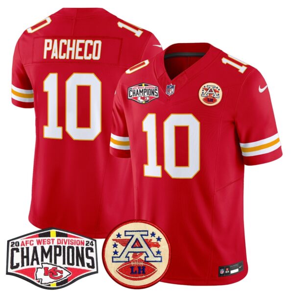 Chiefs 2024 AFC West Division Champions Patch Vapor Limited Jersey – All Stitched – Red – Isiah Pacheco Jersey