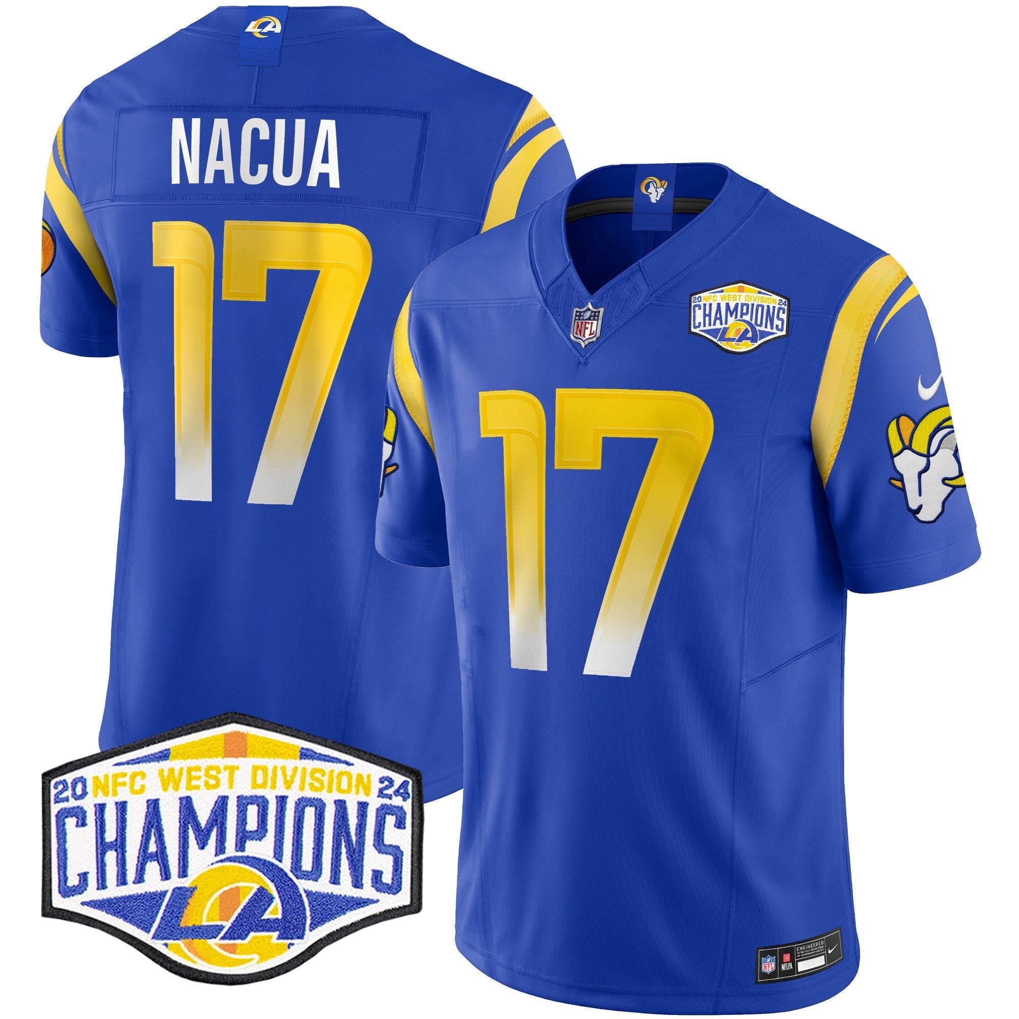 Los Angeles Rams 2024 NFC West Division Champions Vapor Limited Jersey – All Stitched – Royal – Puka Nacua Jersey