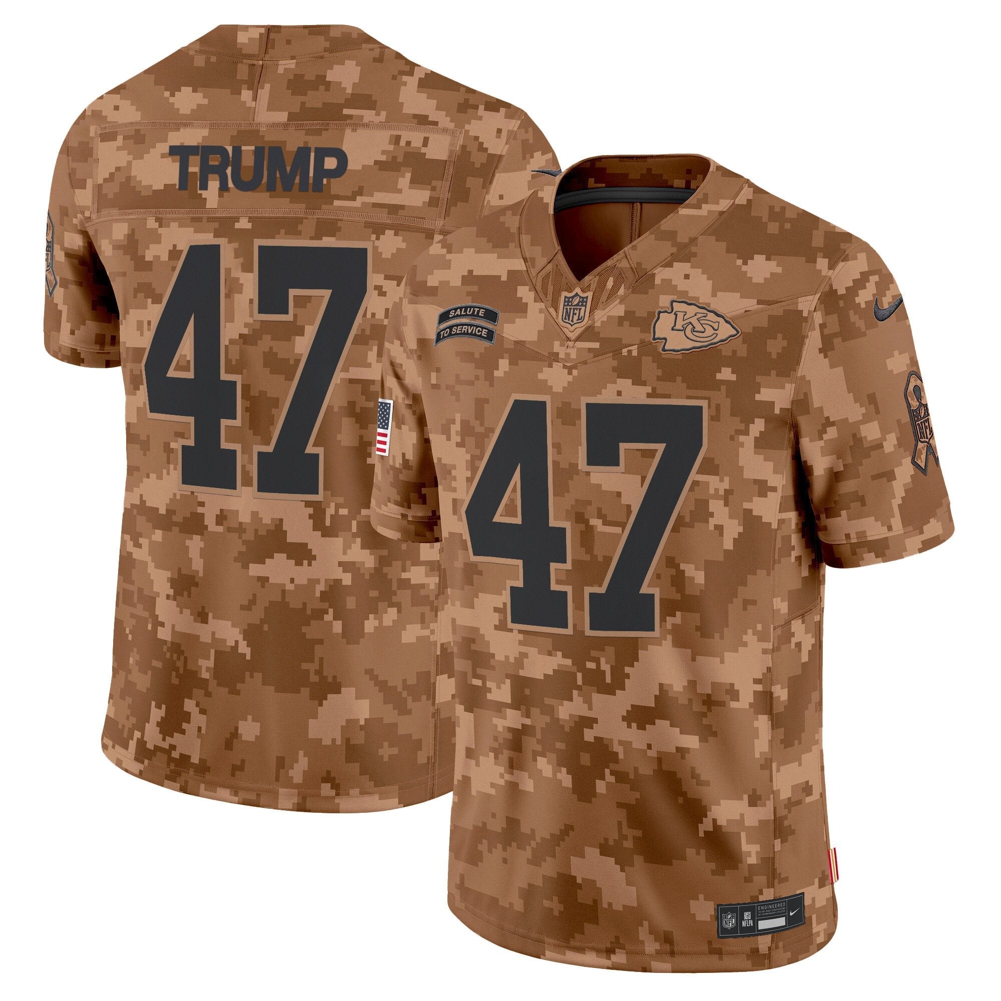 Kansas City Chiefs 2024 Salute to Service Vapor Limited Jersey – All stitched – Brown Camo – Donald Trump Jersey