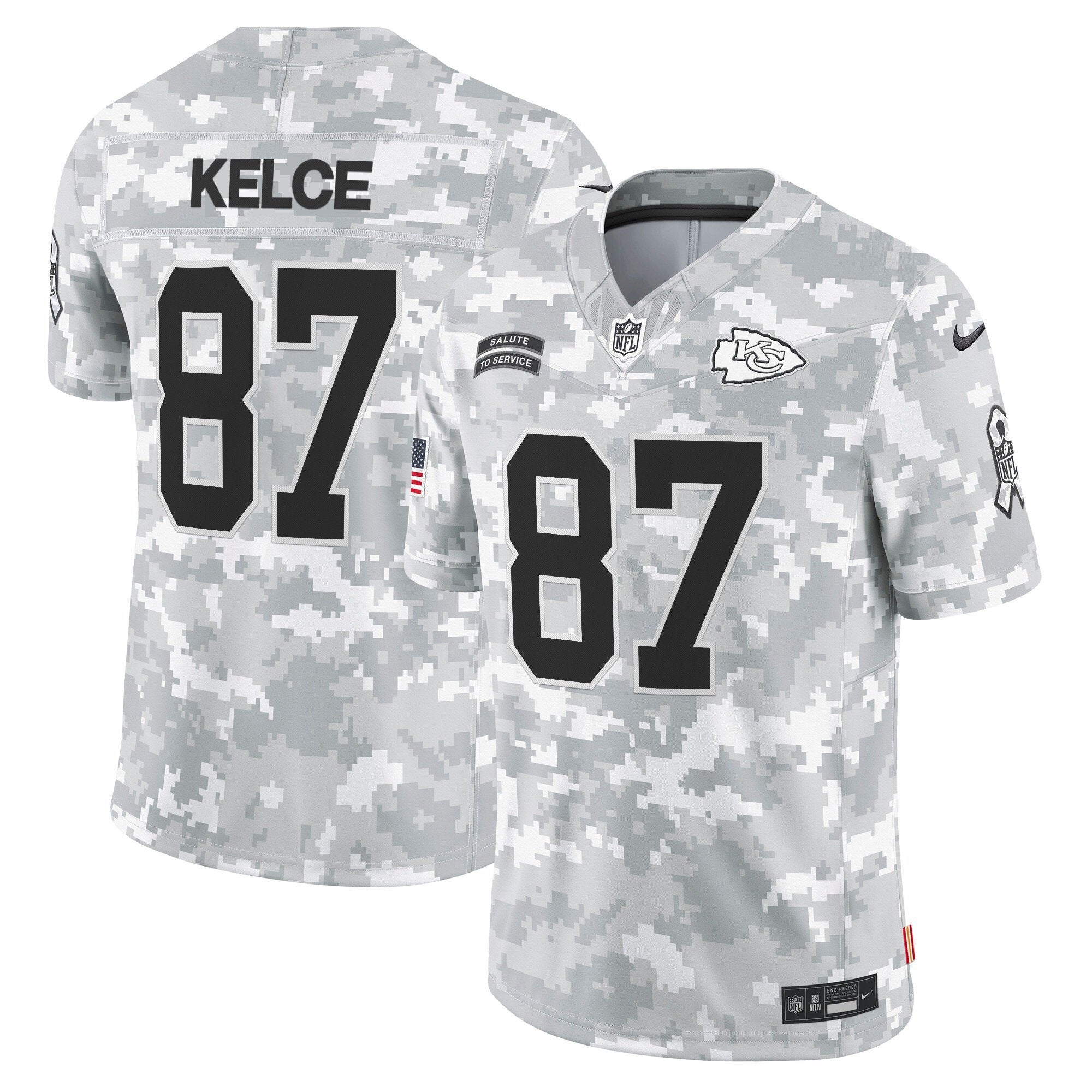 Kansas City Chiefs 2024 Salute to Service Vapor Limited Jersey – All stitched – Arctic Camo – Travis Kelce Jersey
