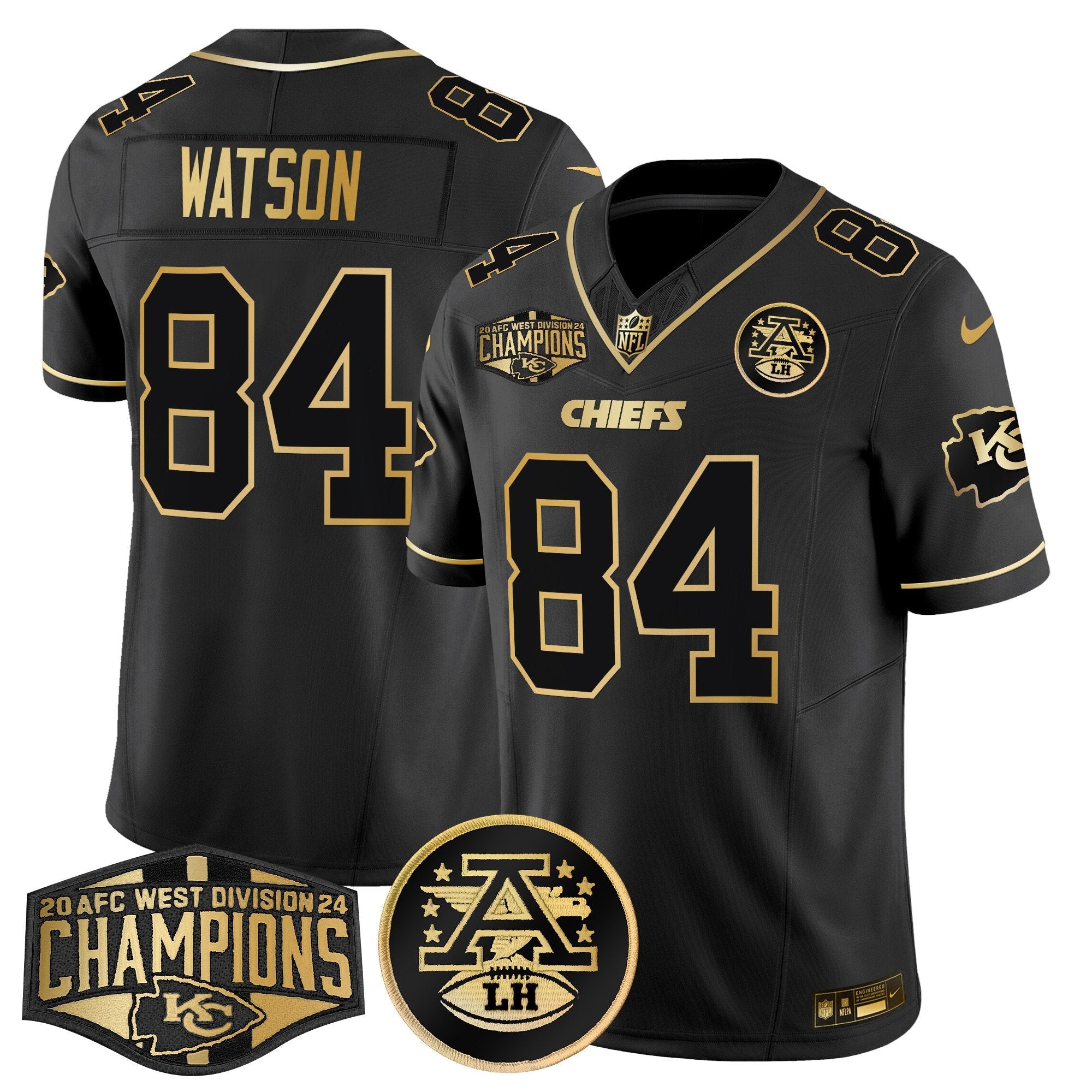 Chiefs 2024 AFC West Division Champions Patch Gold Vapor Limited Jersey – All Stitched – Black Gold – Justin Watson Jersey