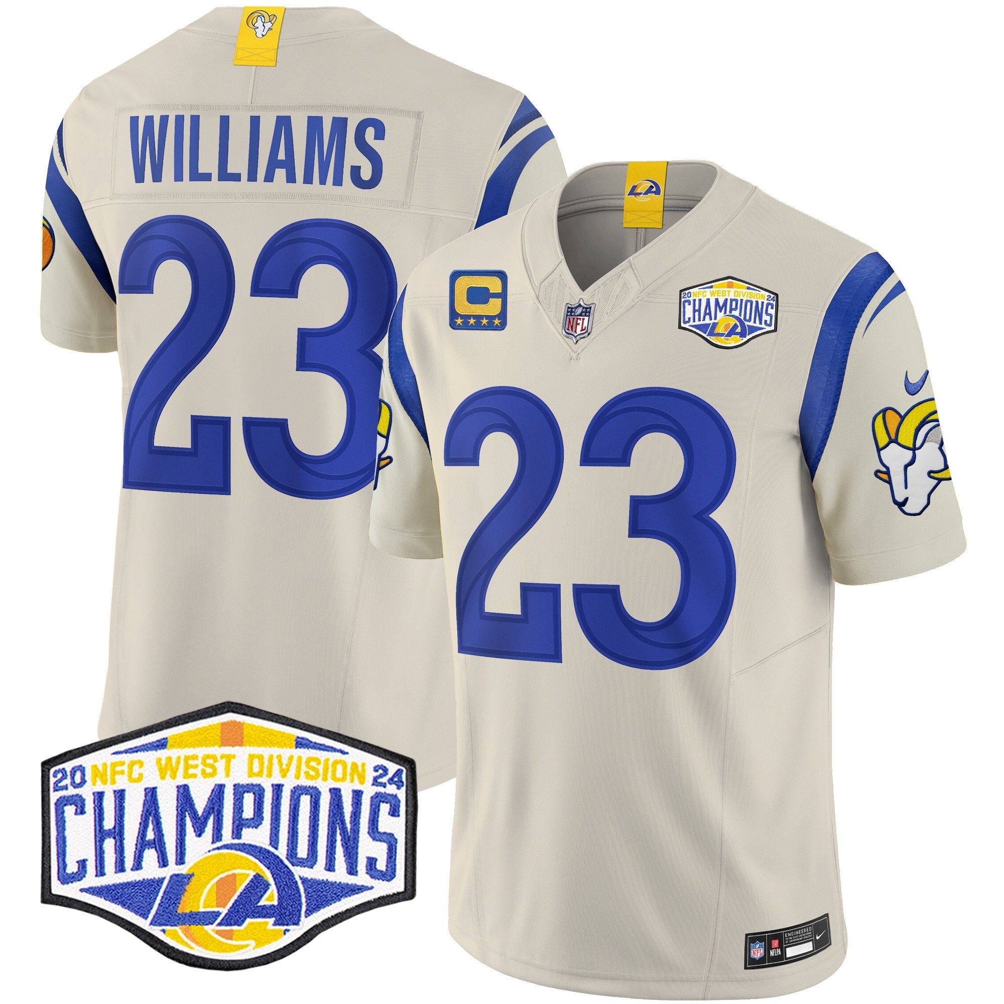 Los Angeles Rams 2024 NFC West Division Champions Vapor Limited Jersey – All Stitched – Bone – Kyren Williams Jersey
