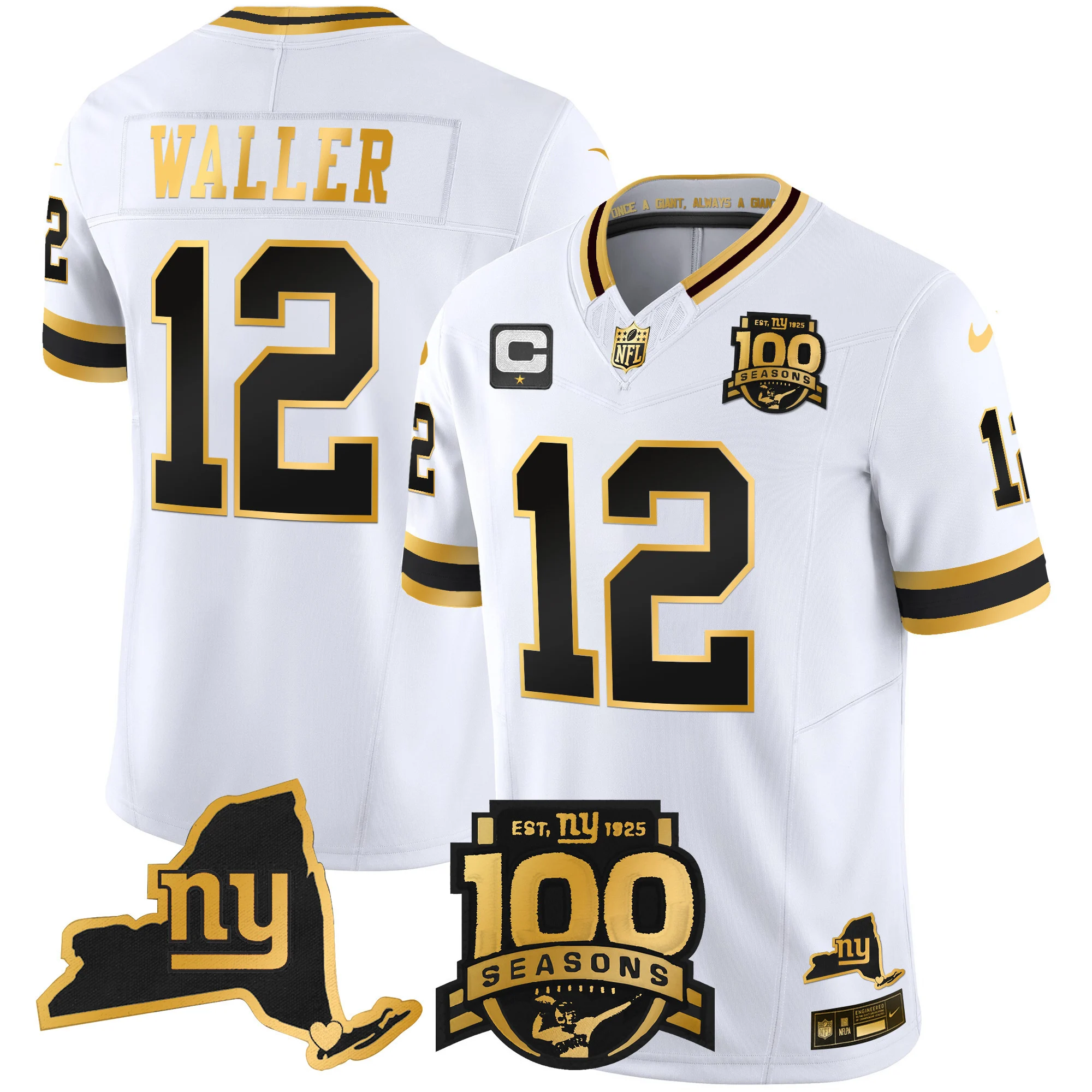Mens New York Giants 100Th Season State Patch Gold Vapor Limited Jersey Darren Waller Jersey White Gold