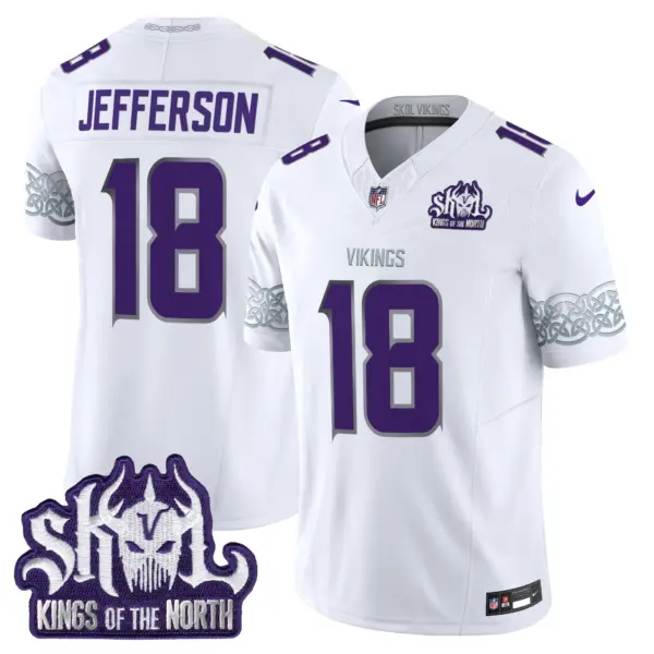 Mens Minnesota Vikings King Of The North Patch Vapor Limited Jersey V2 Justin Jefferson Jersey Winter Warrior
