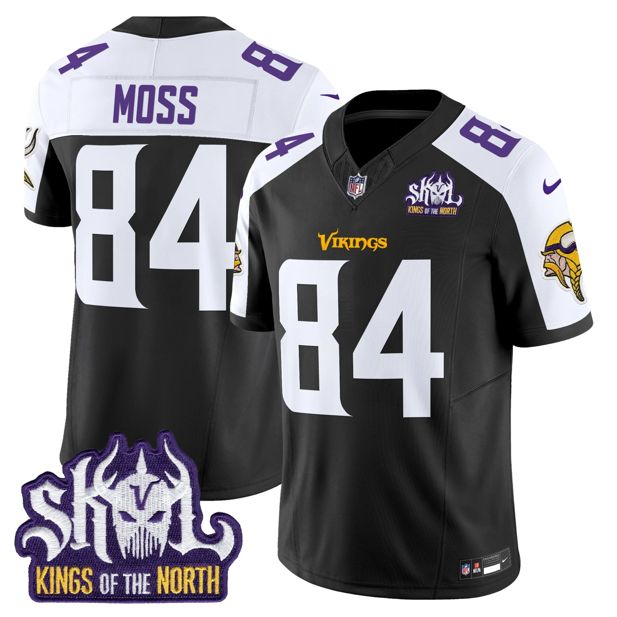 Mens Minnesota Vikings King Of The North Patch Vapor Limited Jersey V2 Randy Moss Jersey Black Alternate
