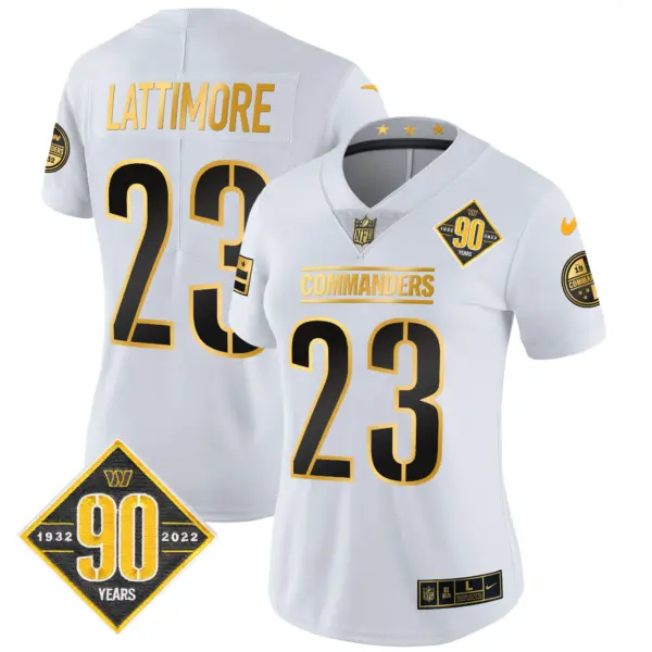 Womens Washington Commanders 90Th Anniversary Patch Gold Vapor Limited Jersey Marshon Lattimore Jersey White Gold