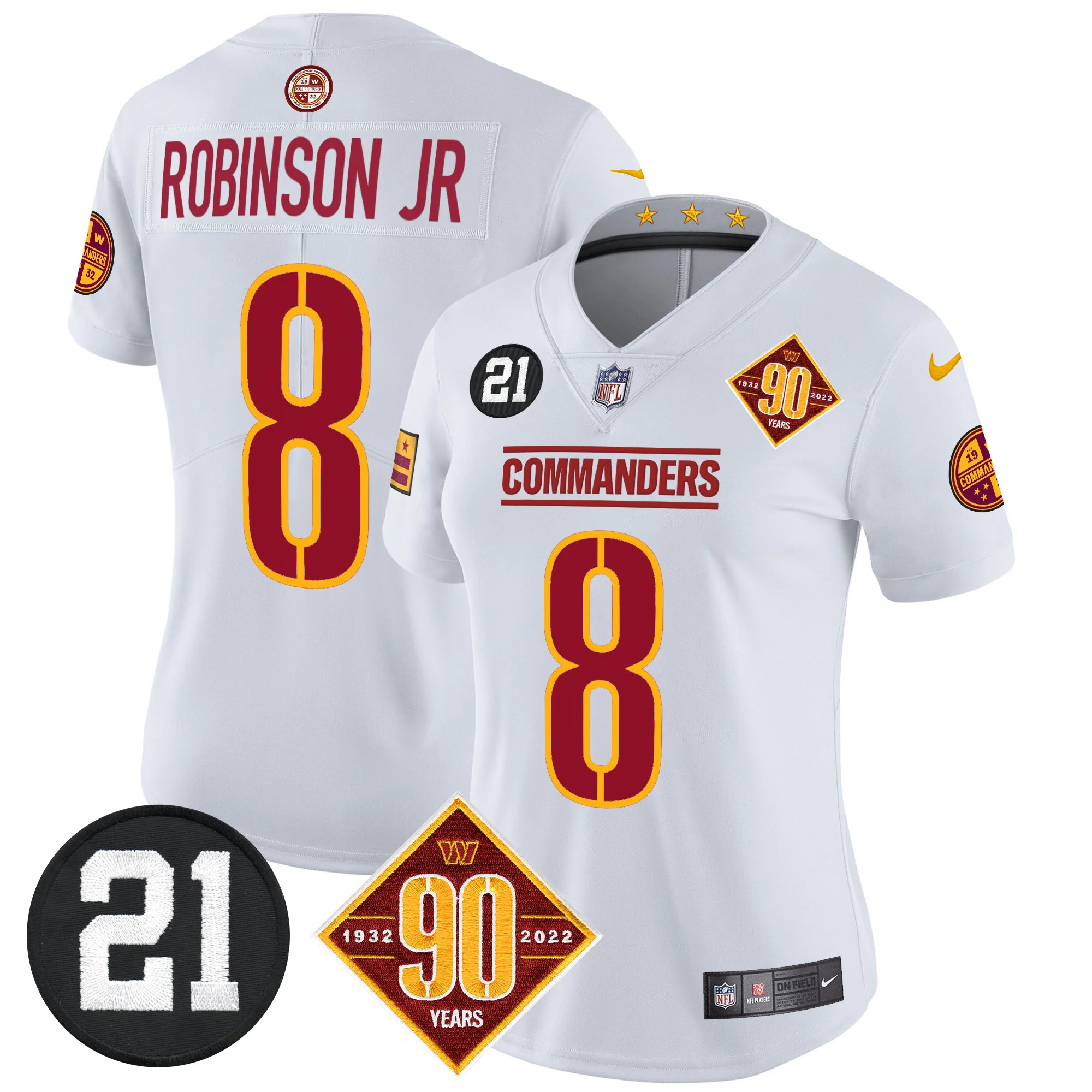 Womens Washington Commanders 90Th Sean Taylor Patch Vapor Limited Jersey Robinson Jr Jersey White
