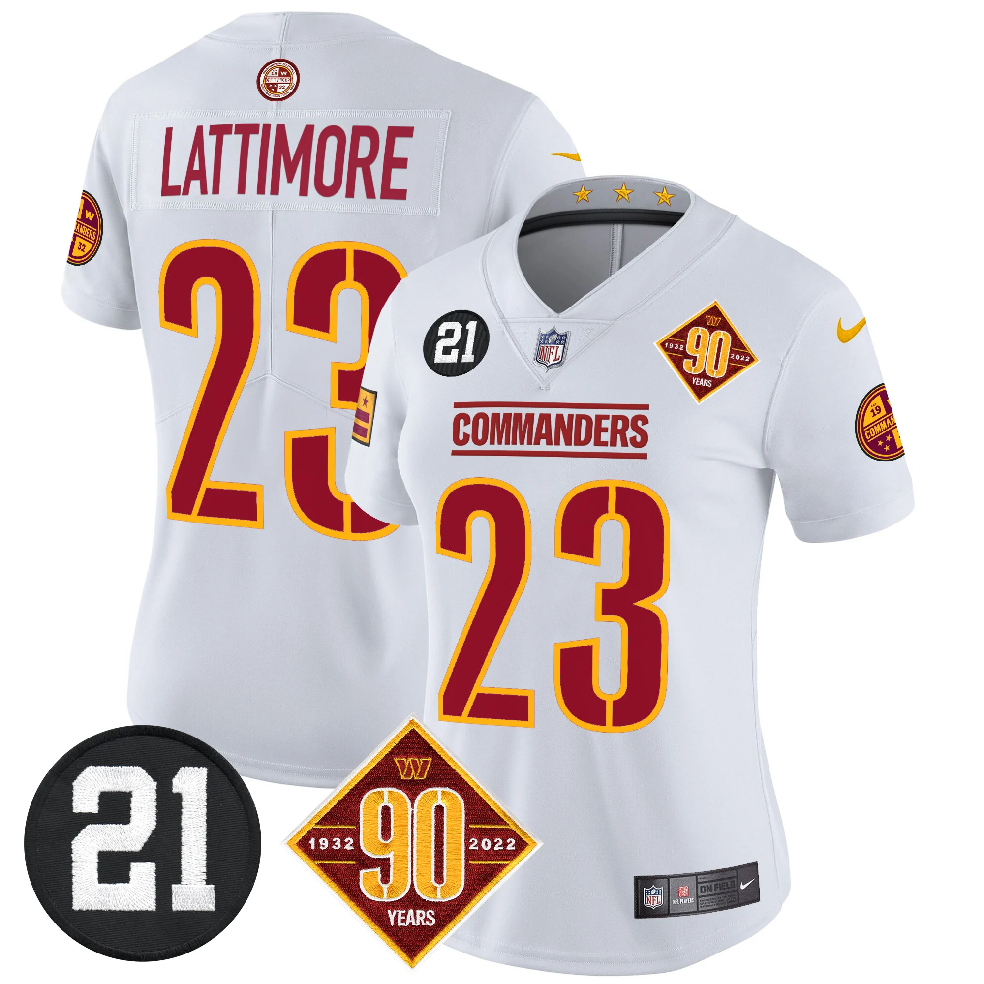 Womens Washington Commanders 90Th Sean Taylor Patch Vapor Limited Jersey Marshon Lattimore Jersey White