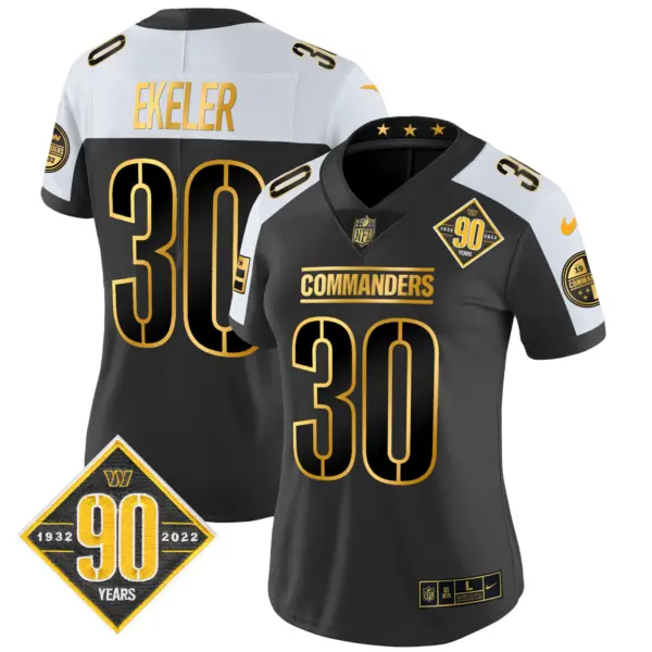 Womens Washington Commanders 90Th Anniversary Patch Gold Vapor Limited Jersey Austin Ekeler Jersey Alternate