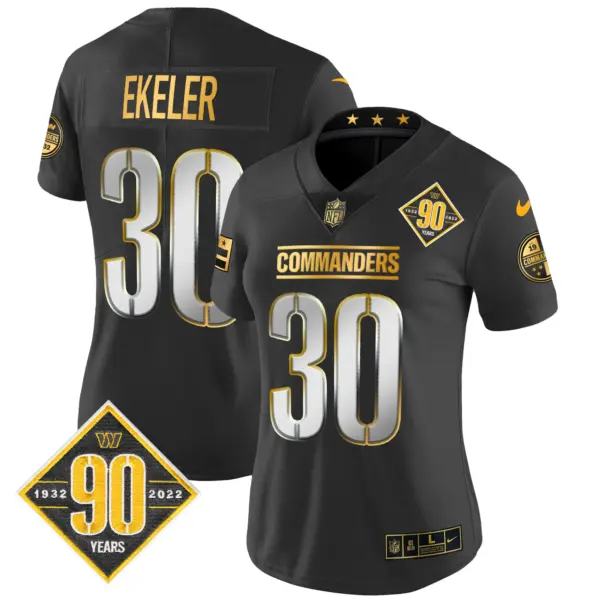 Womens Washington Commanders 90Th Anniversary Patch Gold Vapor Limited Jersey Austin Ekeler Jersey Black Limited