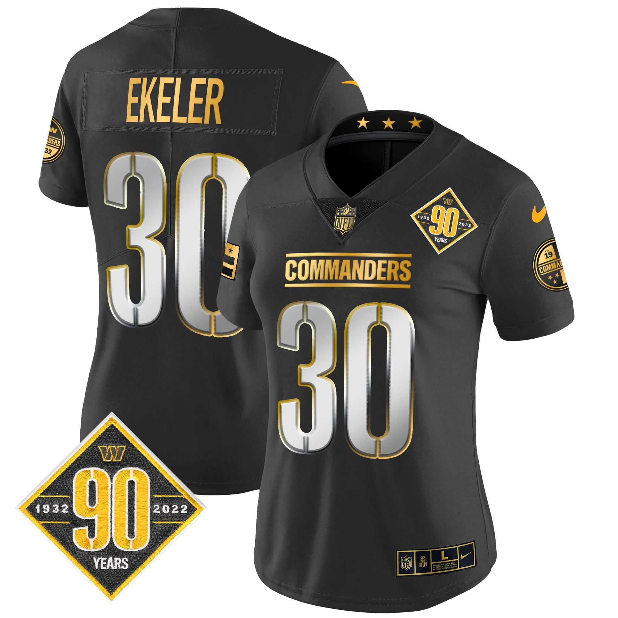 Womens Washington Commanders 90Th Anniversary Patch Gold Vapor Limited Jersey Austin Ekeler Jersey Black Limited