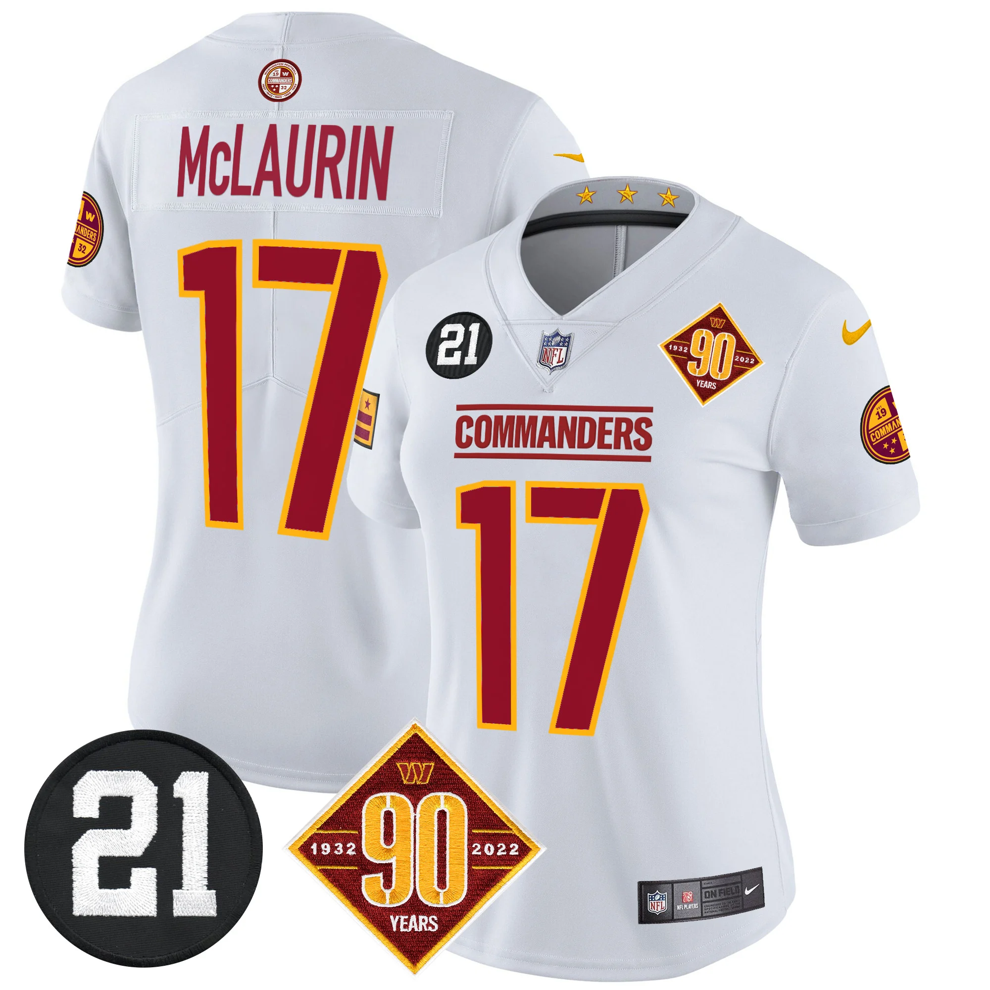 Womens Washington Commanders 90Th Sean Taylor Patch Vapor Limited Jersey Terry Mclaurin Jersey White