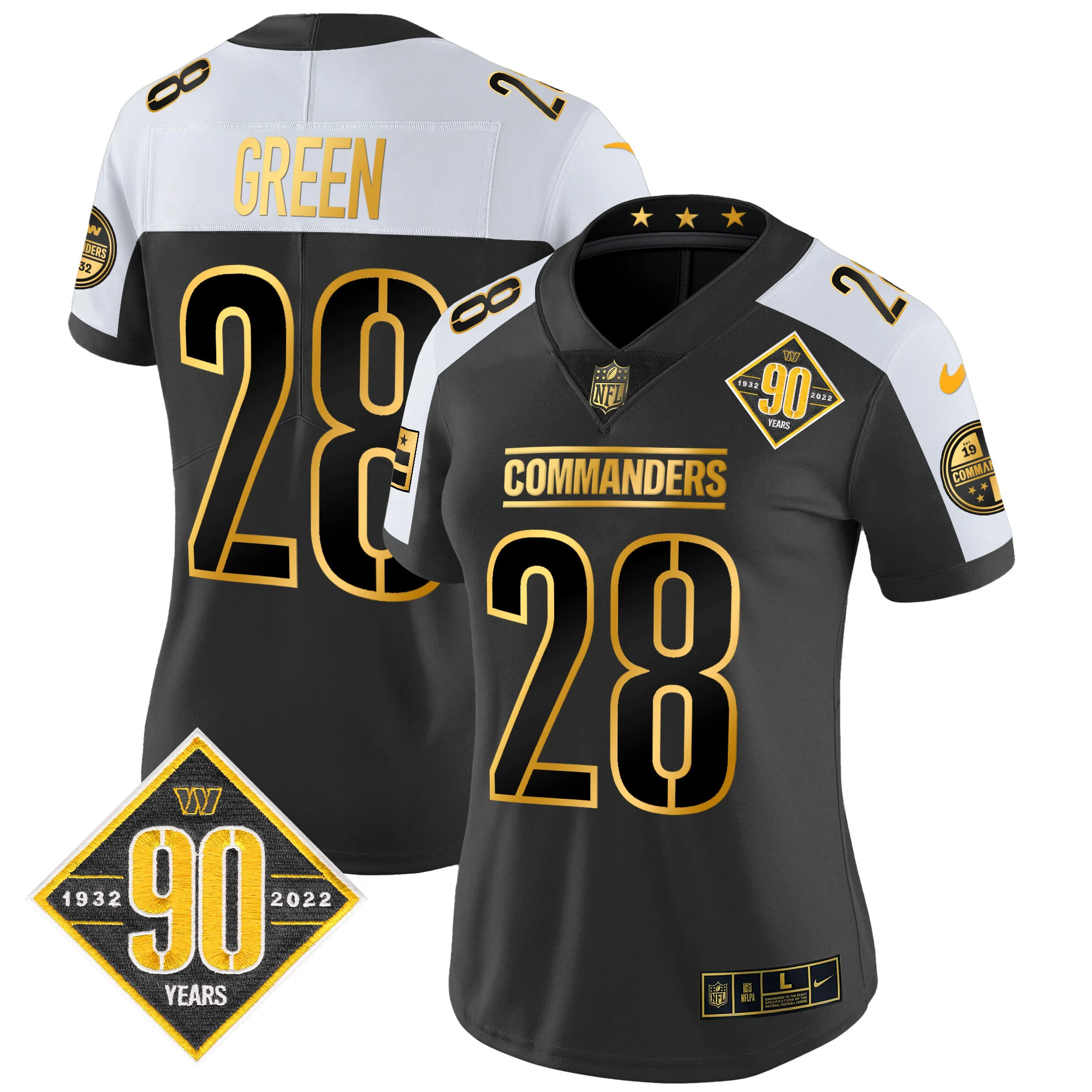 Womens Washington Commanders 90Th Anniversary Patch Gold Vapor Limited Jersey Darrell Green Jersey Alternate