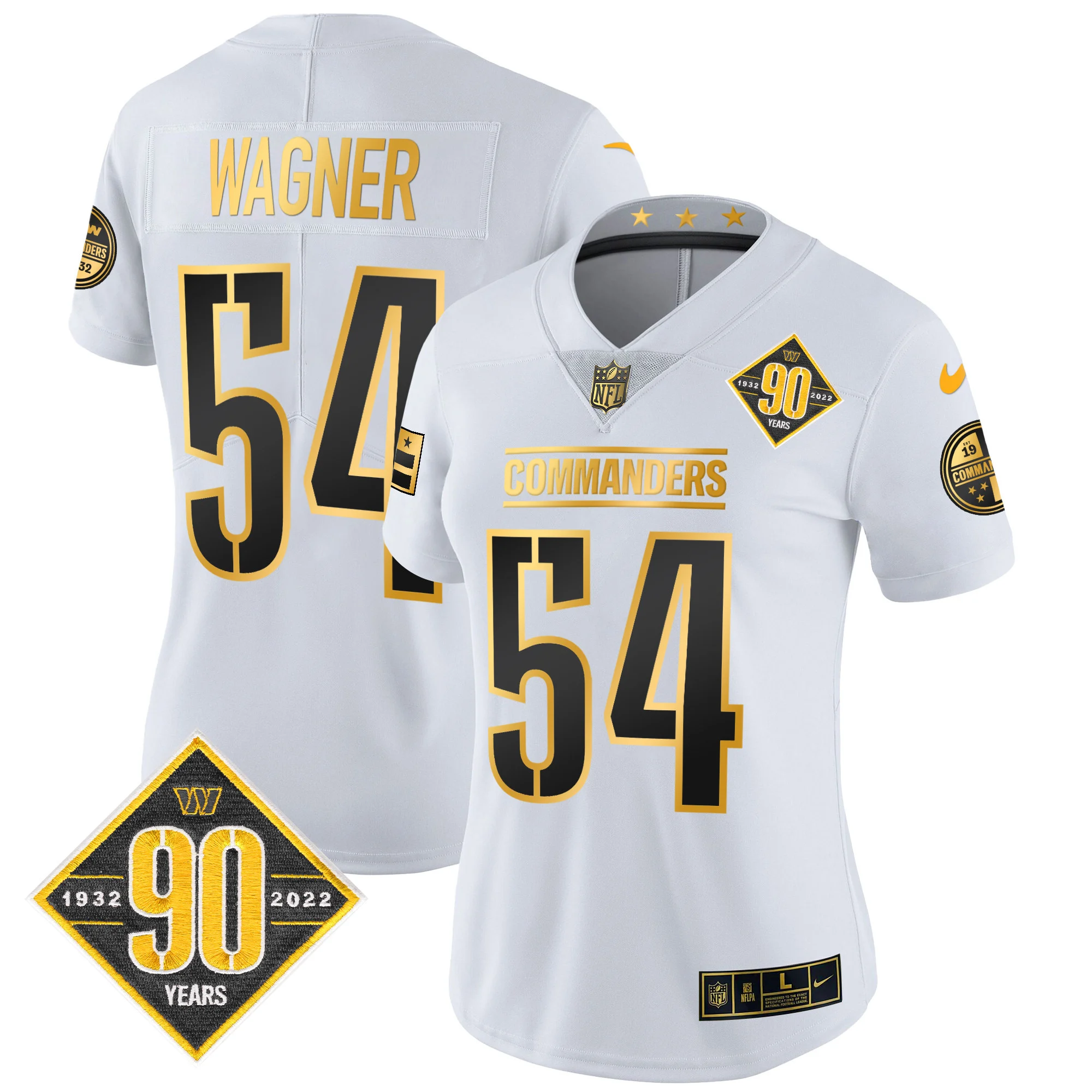Womens Washington Commanders 90Th Anniversary Patch Gold Vapor Limited Jersey Bobby Wagner Jersey White Gold