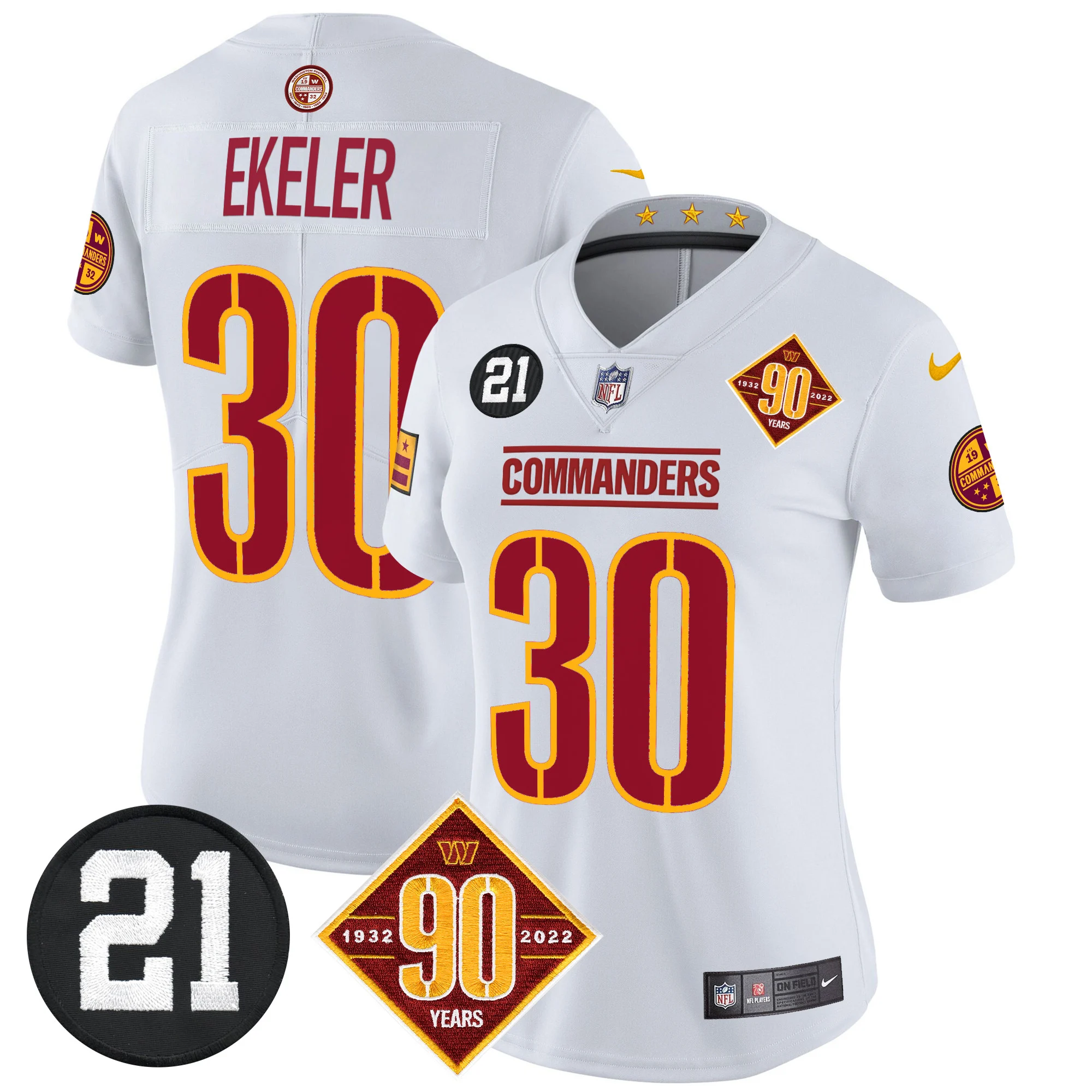Womens Washington Commanders 90Th Sean Taylor Patch Vapor Limited Jersey Austin Ekeler Jersey White