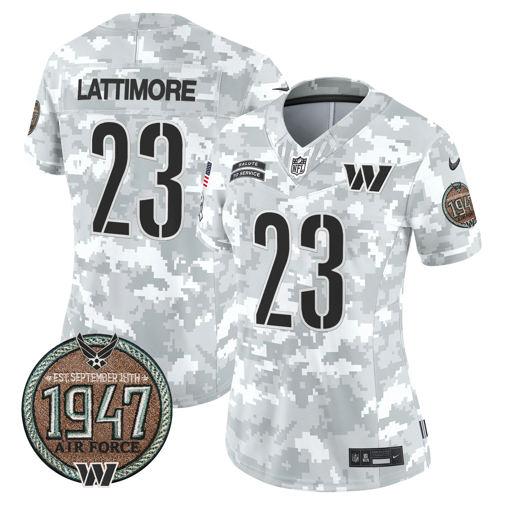 Womens Washington Commanders 2024 Salute To Service Establishment Year Patch Vapor Limited Jersey Marshon Lattimore Jersey Air Force