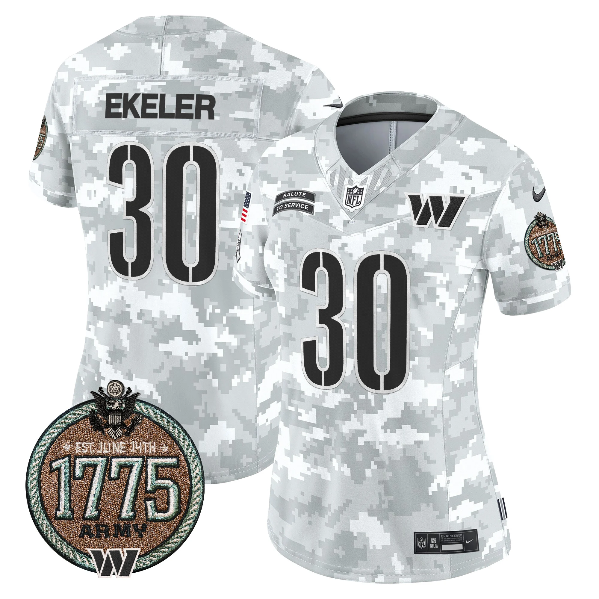 Womens Washington Commanders 2024 Salute To Service Establishment Year Patch Vapor Limited Jersey Auskin Ekeler Jersey Army