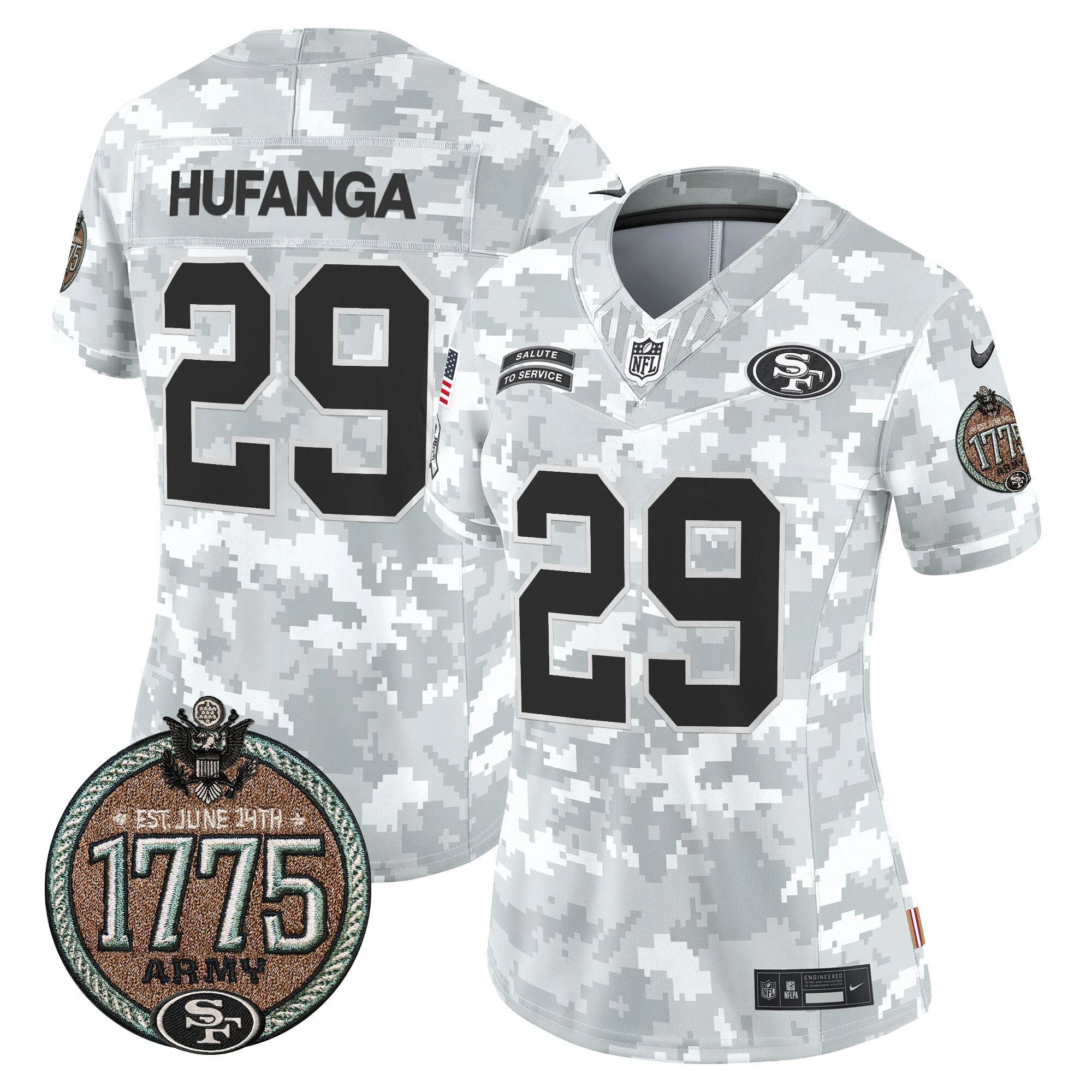 Womens San Francisco 49Ers 2024 Salute To Service Establishment Year Patch Vapor Limited Jersey Talanoa Hufanga Jersey Army