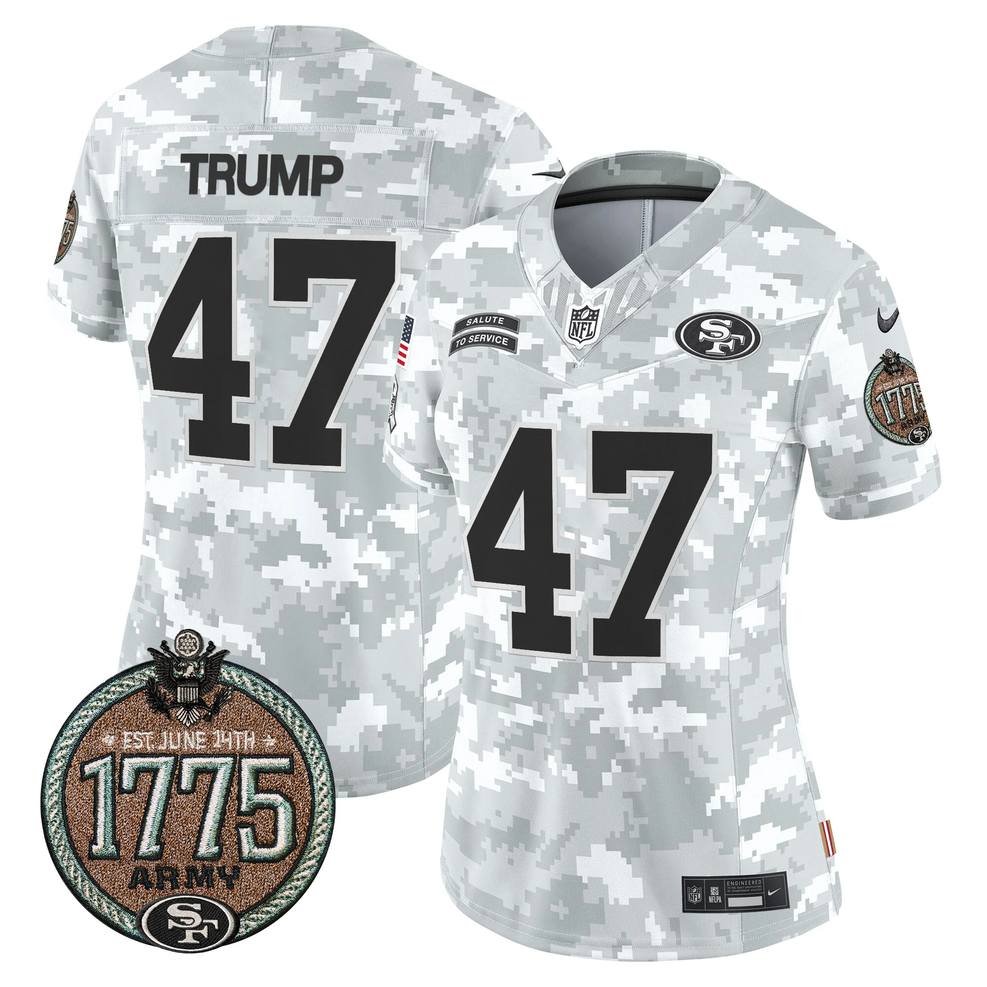 Womens San Francisco 49Ers 2024 Salute To Service Establishment Year Patch Vapor Limited Jersey Donald Trump Jersey Army