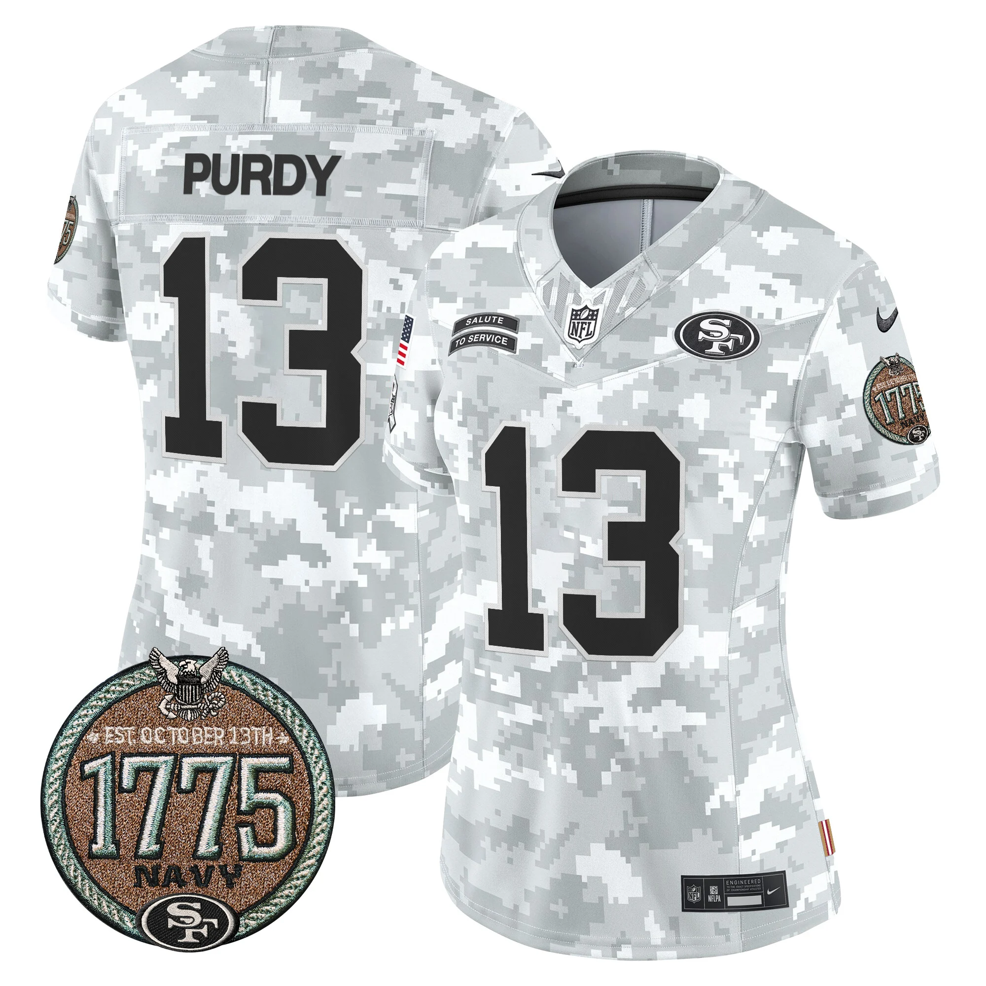 Womens San Francisco 49Ers 2024 Salute To Service Establishment Year Patch Vapor Limited Jersey Brock Purdy Jersey Navy