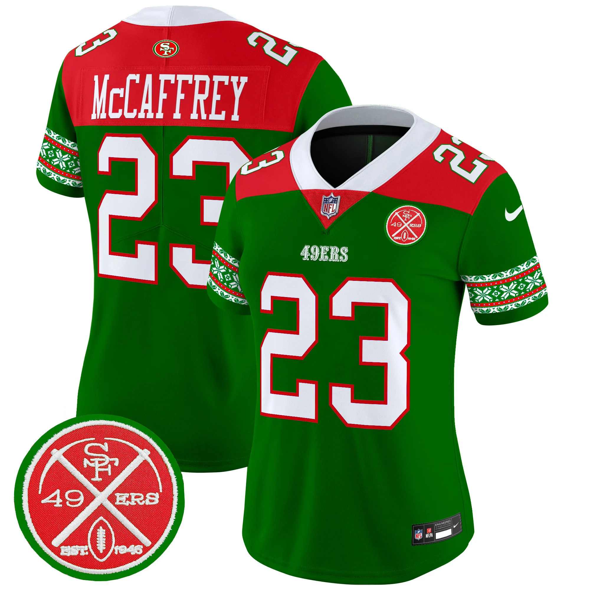 Womens San Francisco 49Ers 2024 Christmas Vapor Limited Jersey Christian Mccaffrey Jersey Green
