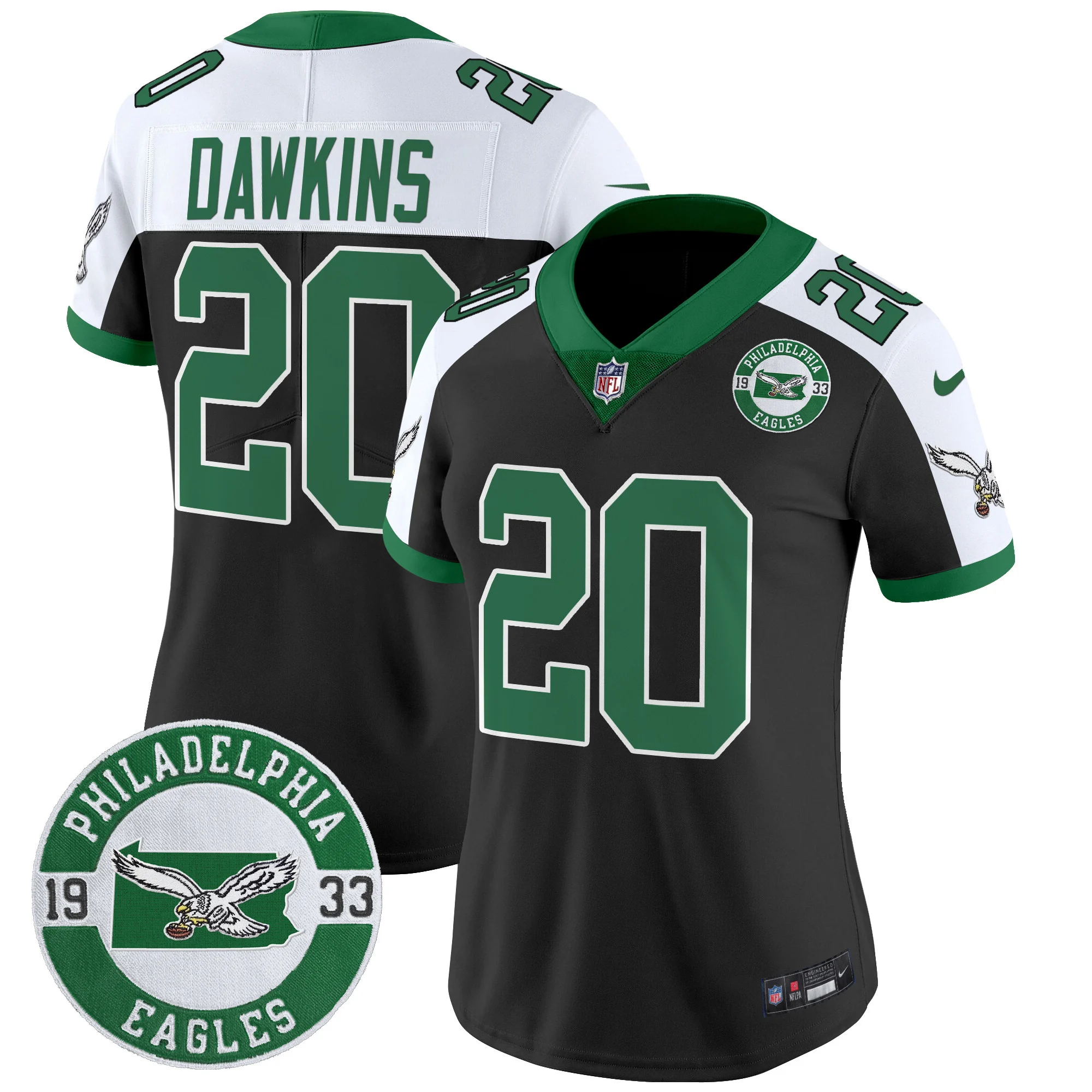 Womens Philadelphia Eagles 2024 Throwback Vapor Limited Jersey Est 1933 Patch Brian Dawkins Jersey Black Alternate