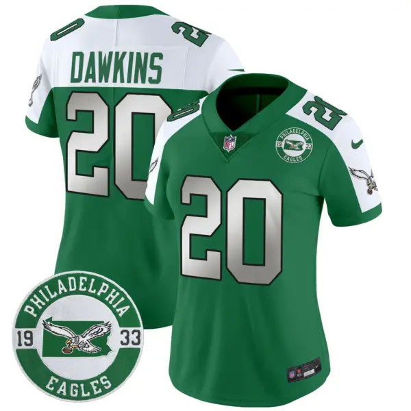Womens Philadelphia Eagles 2024 Throwback Vapor Limited Jersey Est 1933 Patch Brian Dawkins Jersey Kelly Alternate