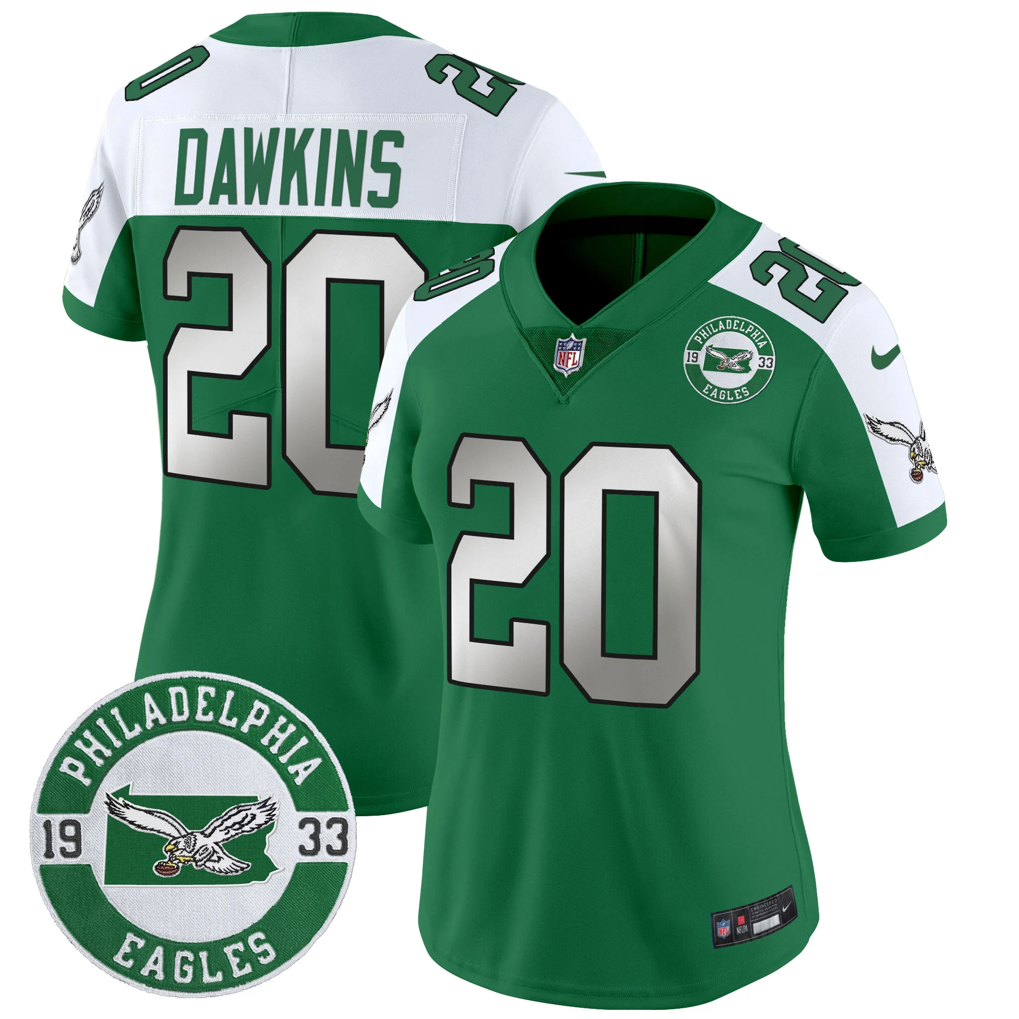 Womens Philadelphia Eagles 2024 Throwback Vapor Limited Jersey Est 1933 Patch Brian Dawkins Jersey Kelly Alternate