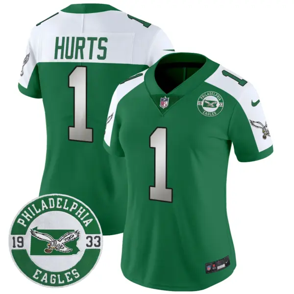 Womens Philadelphia Eagles 2024 Throwback Vapor Limited Jersey Est 1933 Patch Jalen Hurts Jersey Kelly Alternate