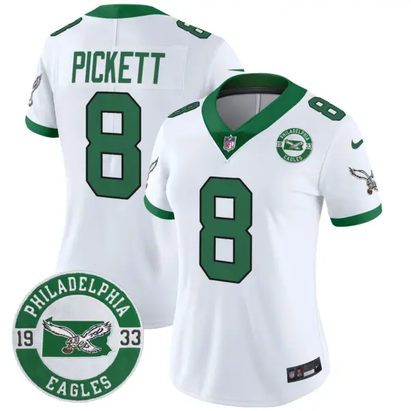 Womens Philadelphia Eagles 2024 Throwback Vapor Limited Jersey Est 1933 Patch Kenny Pickett Jersey Kelly White
