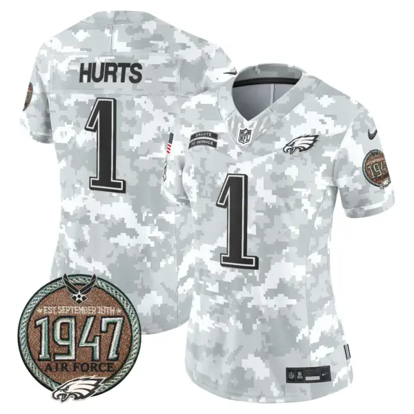Womens Philadelphia Eagles 2024 Salute To Service Establishment Year Patch Vapor Limited Jersey Jaylen Hurts Jersey Air Force