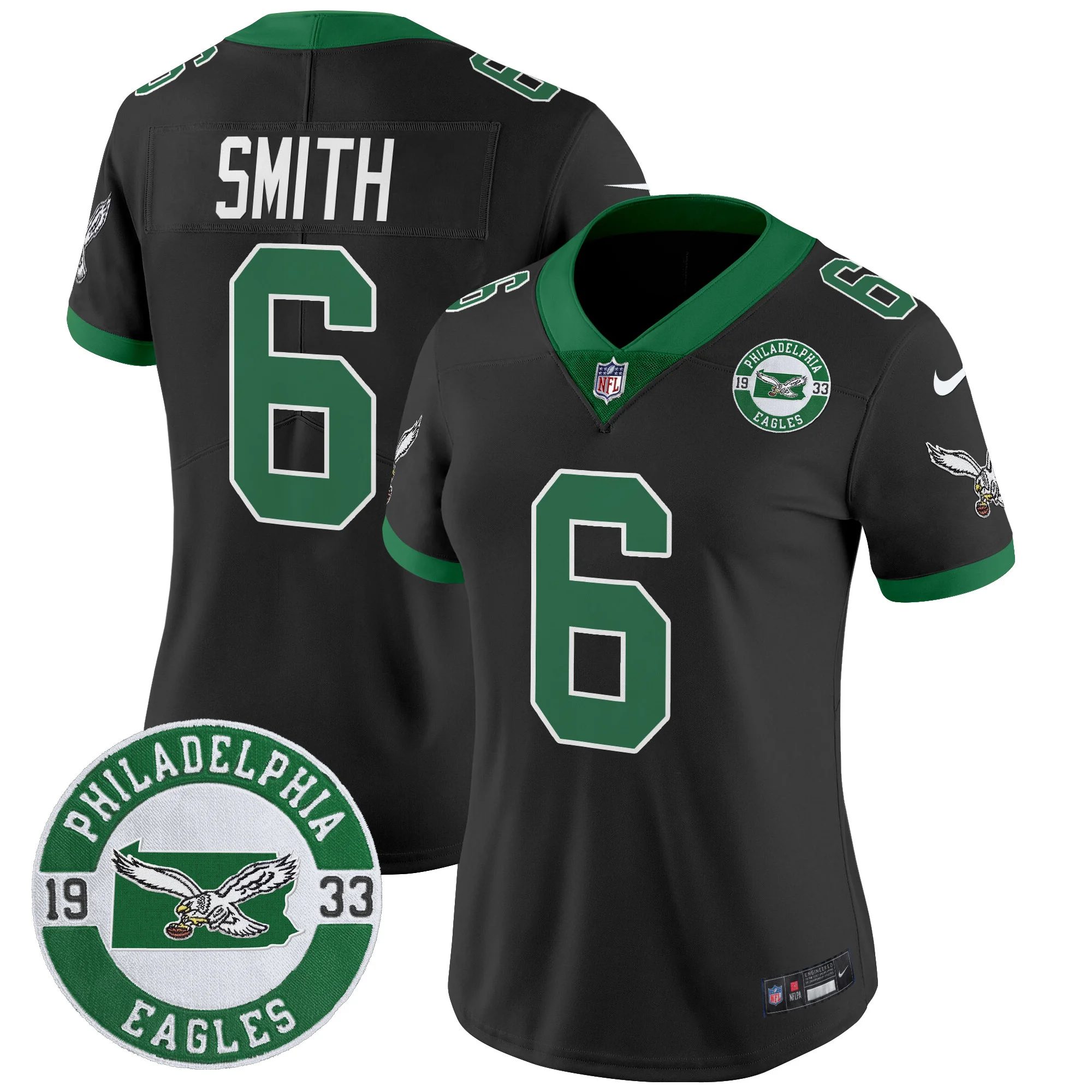 Womens Philadelphia Eagles 2024 Throwback Vapor Limited Jersey Est 1933 Patch Devonta Smith Jersey Black