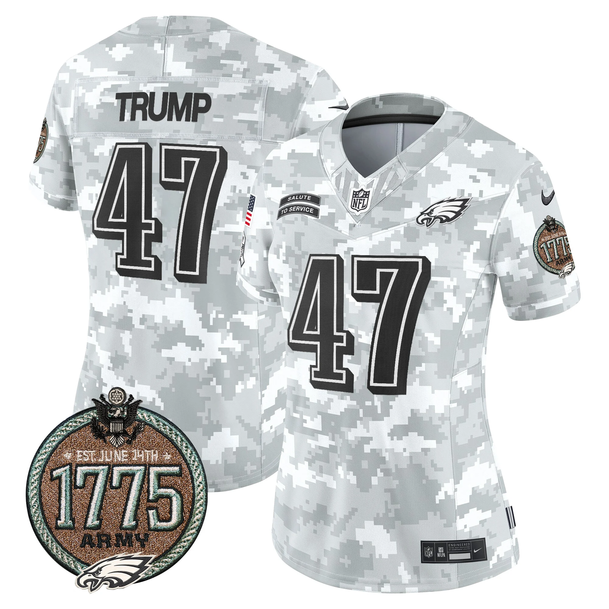 Womens Philadelphia Eagles 2024 Salute To Service Establishment Year Patch Vapor Limited Jersey Donald Trump Jersey Army