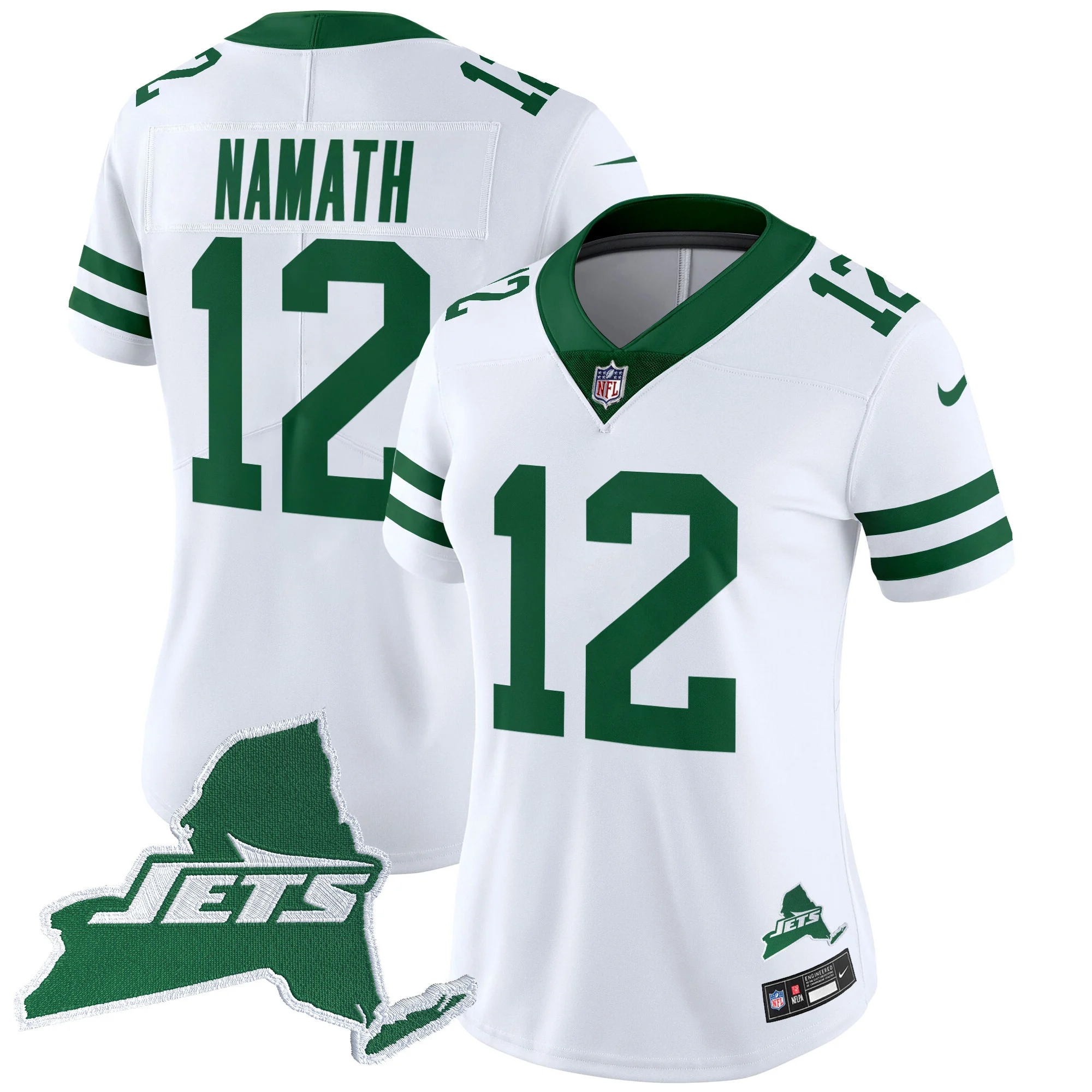 Womens New York Jets Home Patch Vapor Legacy Limited Jersey Joe Namath Jersey White