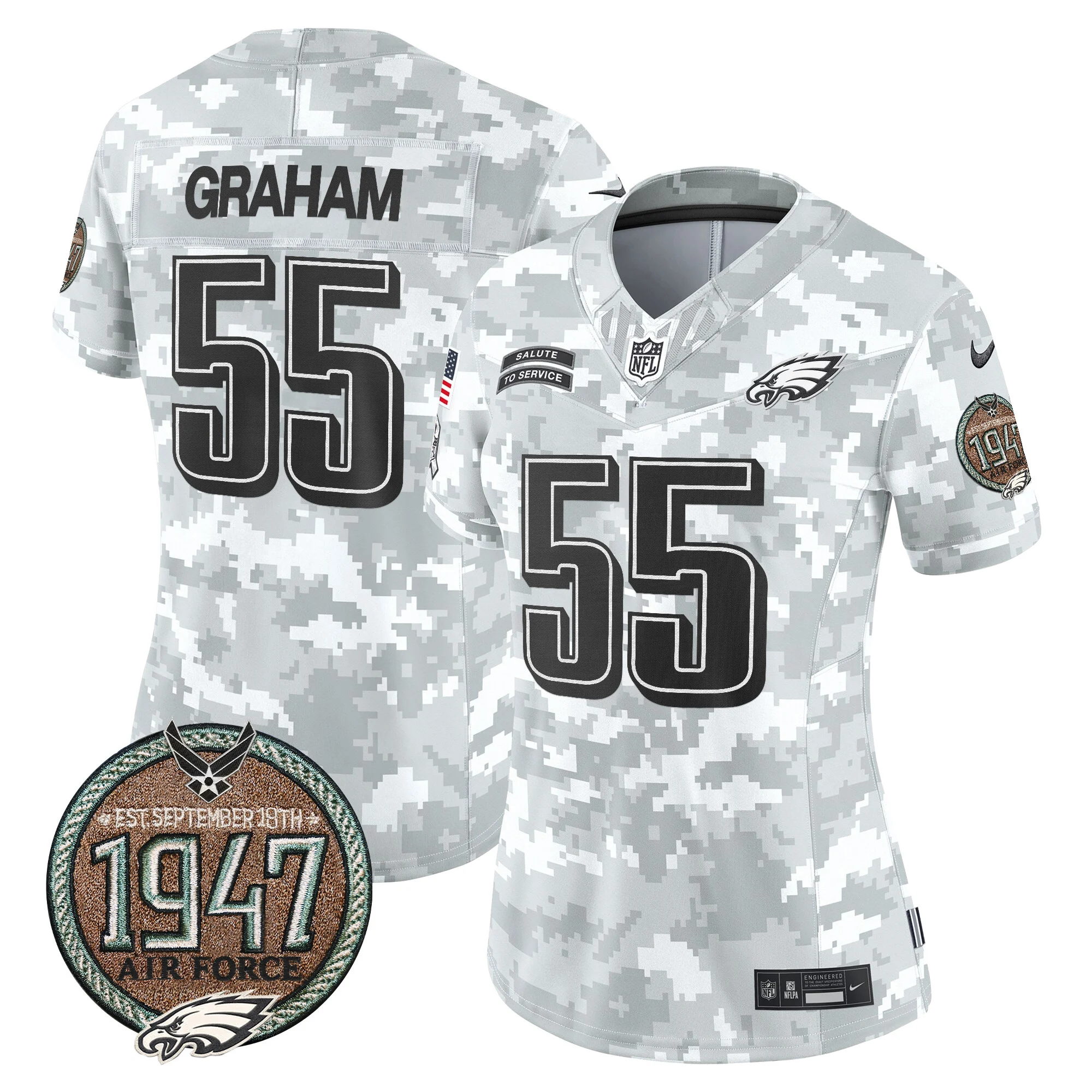 Womens Philadelphia Eagles 2024 Salute To Service Establishment Year Patch Vapor Limited Jersey Brandon Graham Jersey Air Force