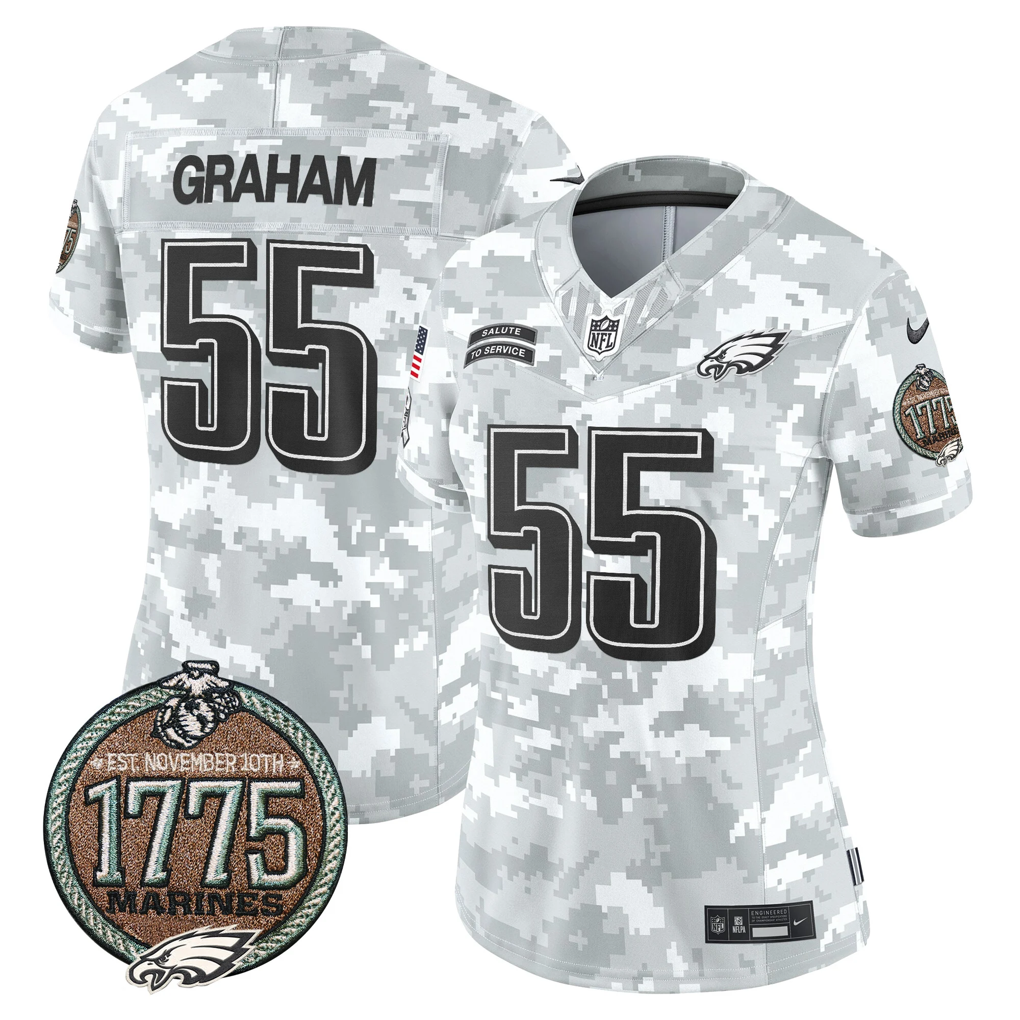 Womens Philadelphia Eagles 2024 Salute To Service Establishment Year Patch Vapor Limited Jersey Brandon Graham Jersey Marines
