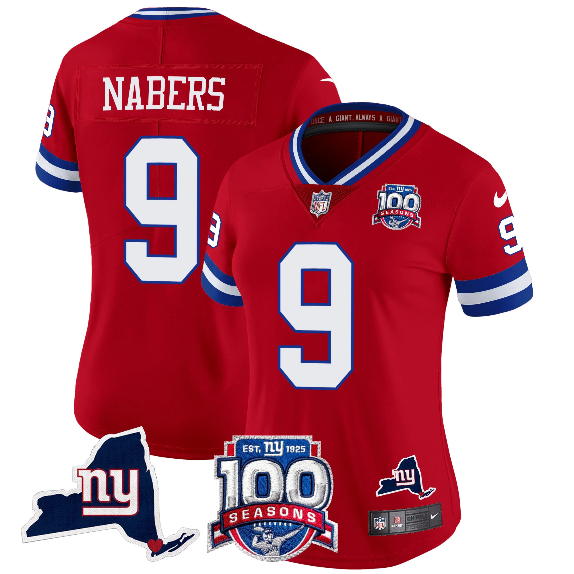 Womens New York Giants 100Th Season State Patch Vapor Limited Jersey Malik Nabers Jersey Red