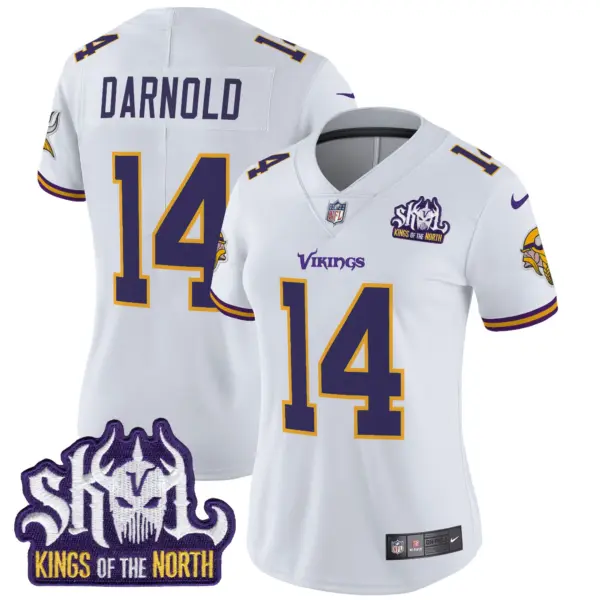 Womens Minnesota Vikings King Of The North Patch Throwback Vapor Limited Jersey Sam Darnold Jersey White