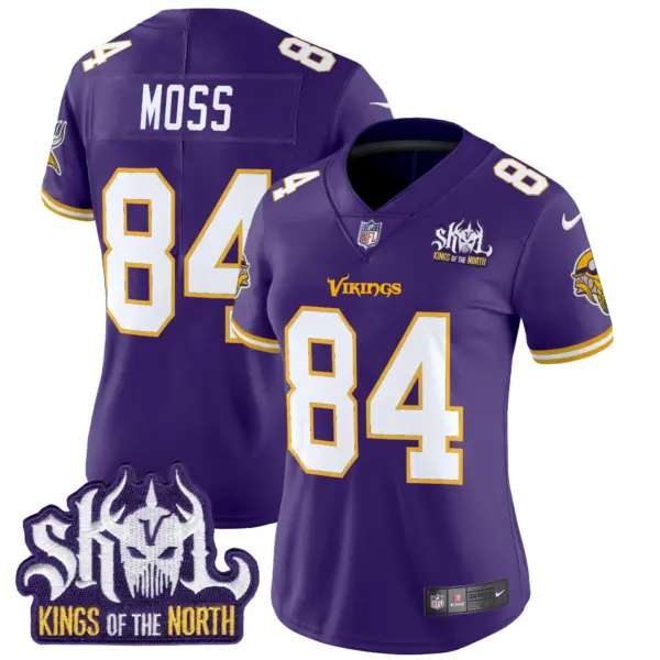 Womens Minnesota Vikings King Of The North Patch Throwback Vapor Limited Jersey Randy Moss Jersey Purple