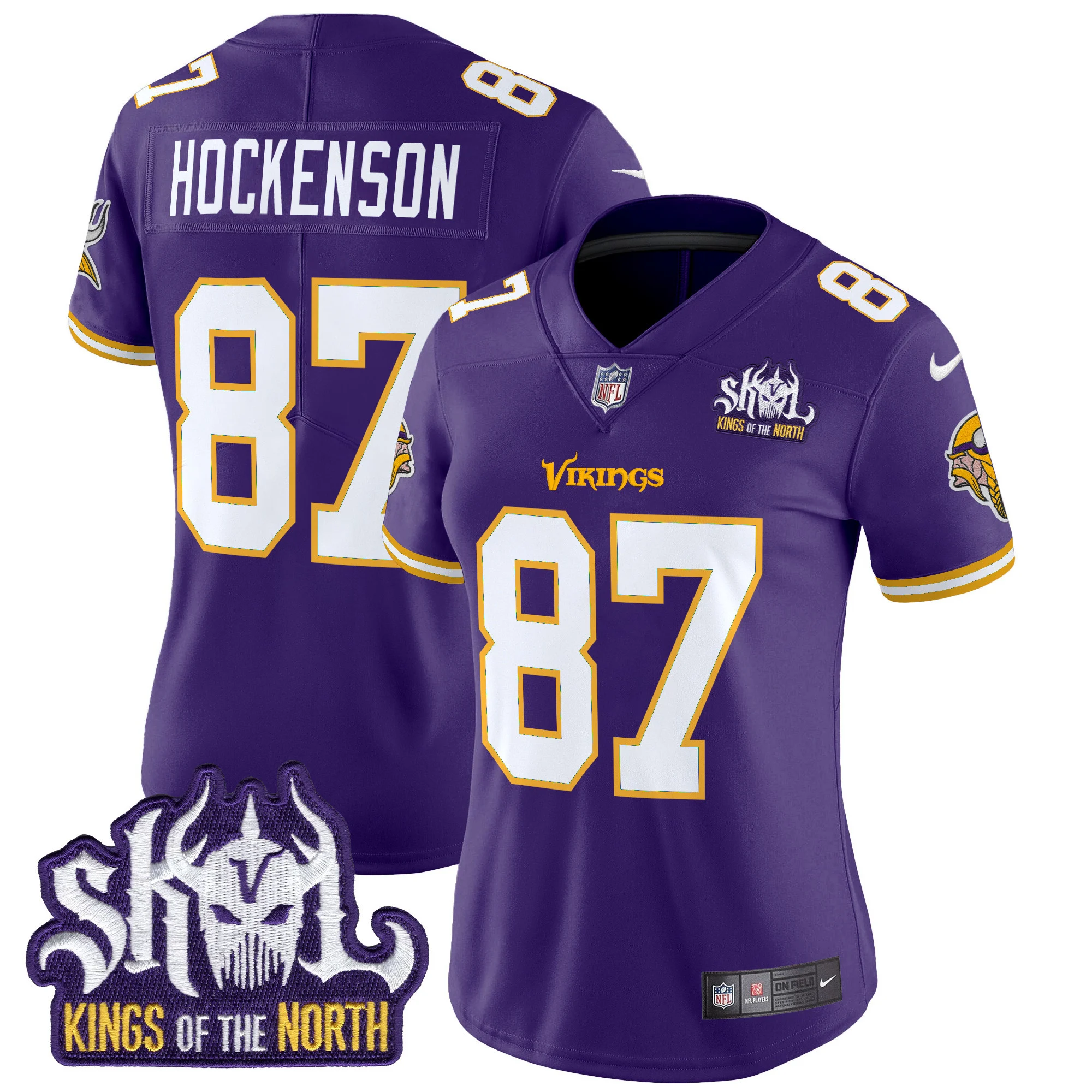 Womens Minnesota Vikings King Of The North Patch Throwback Vapor Limited Jersey TJ Hockenson Jersey Purple