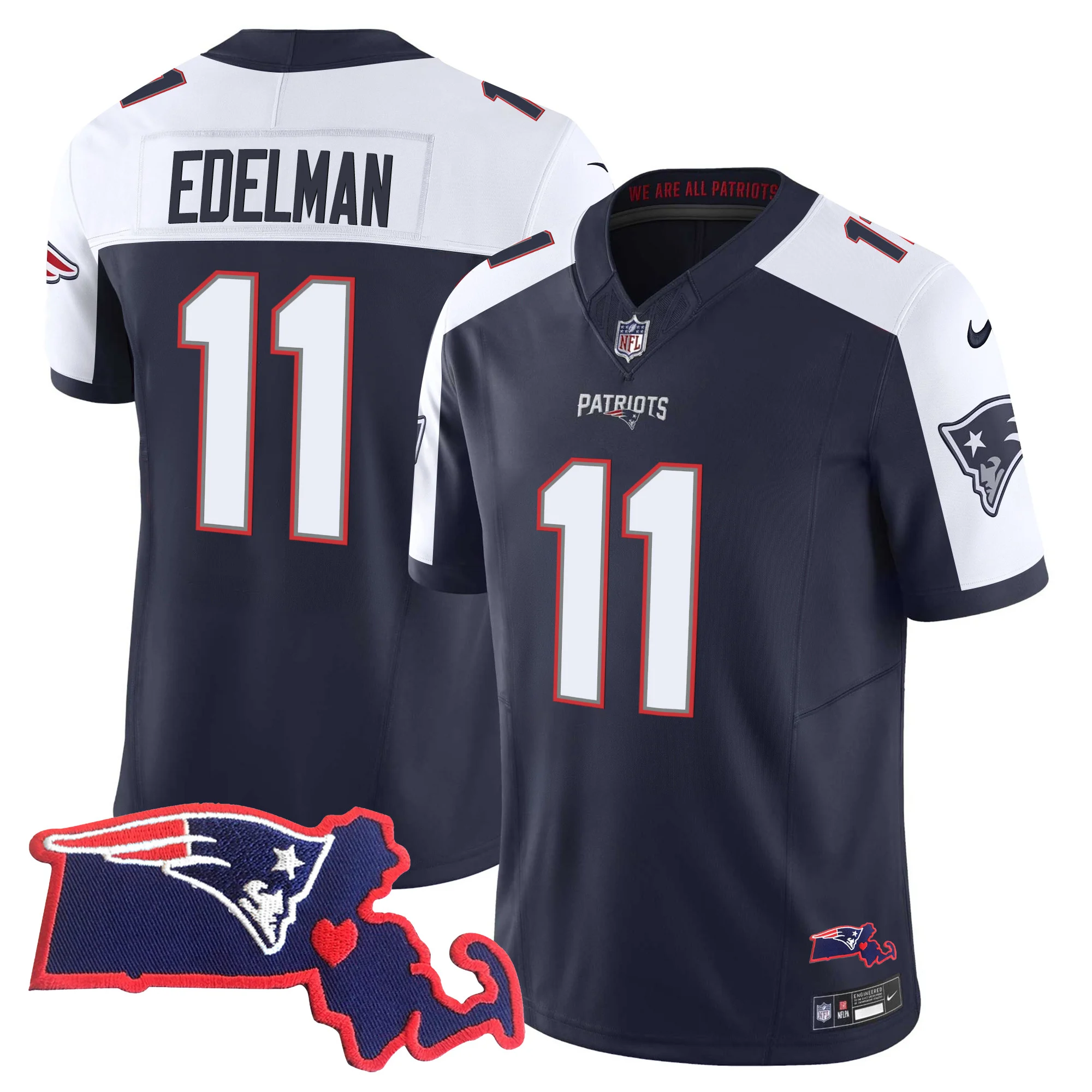 Womens New England Patriots Massachusetts Patch Vapor Jersey Julian Edelman Jersey Alternate