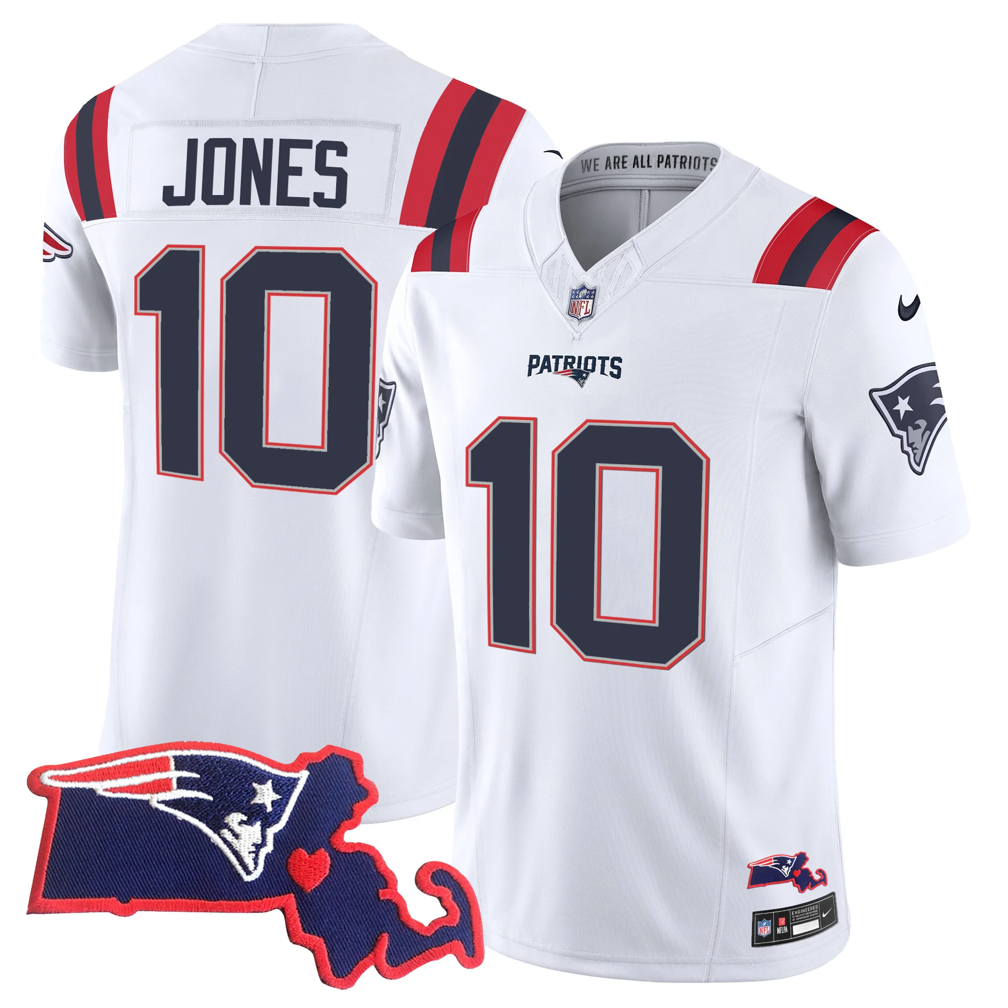 Womens New England Patriots Massachusetts Patch Vapor Jersey Mac Jones Jersey White