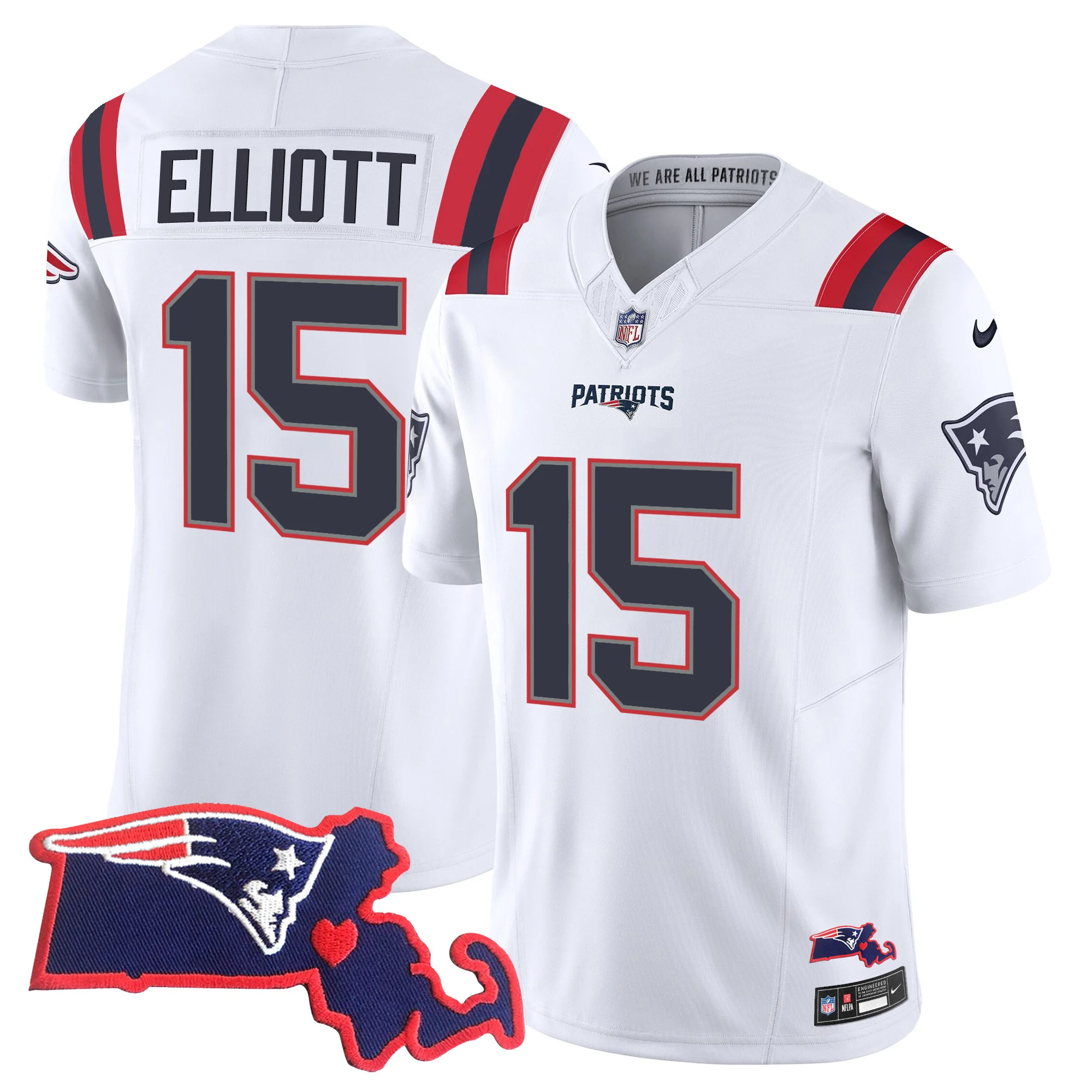 Womens New England Patriots Massachusetts Patch Vapor Jersey Ezekiel Elliot Jersey White