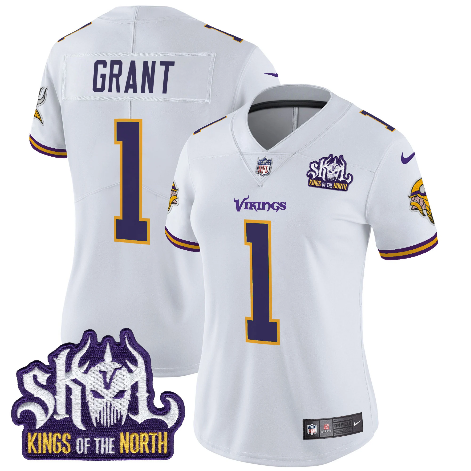 Womens Minnesota Vikings King Of The North Patch Throwback Vapor Limited Jersey Bud Grant Jersey White