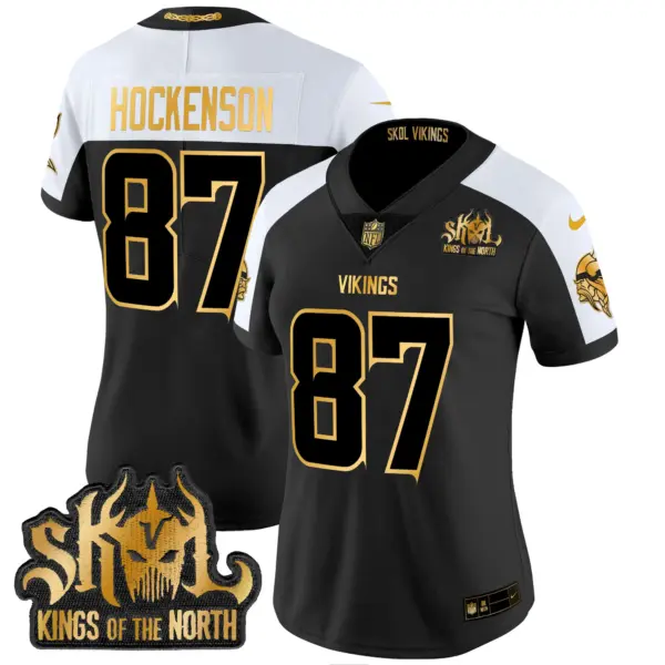 Womens Minnesota Vikings 2024 Winter Warrior Skol Patch Gold Vapor Limited Jersey TJ Hockenson Jersey Alternate